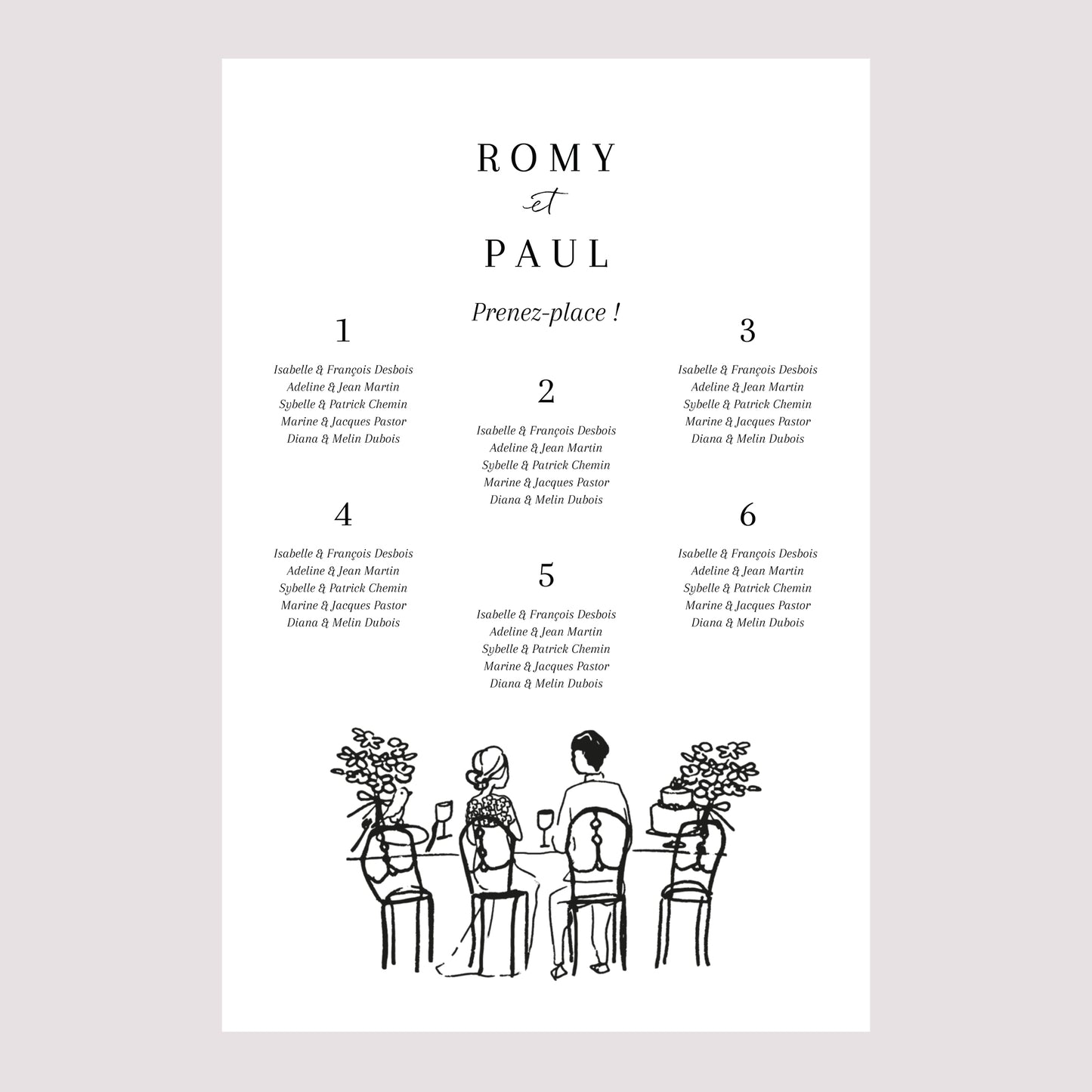Plan de table Mariage Portrait Vive les jeunes mariés photo N° 2