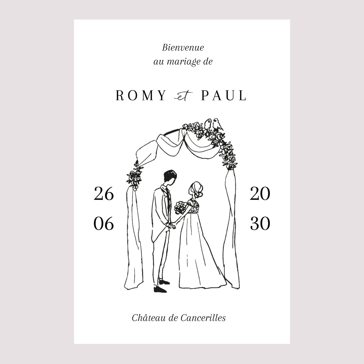 Panneau bienvenue Mariage Portrait 60 x 90 cm Vive les jeunes mariés photo N° 2