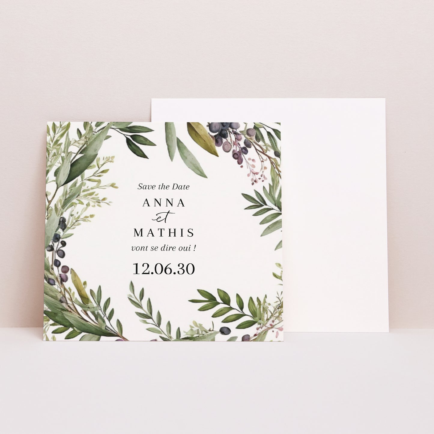 Save the date Mariage Carré Feuillage printanier photo N° 1