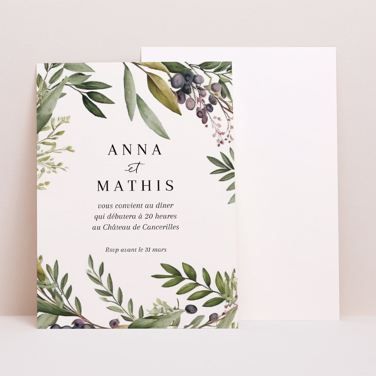 Invitations Mariage Portrait Feuillage printanier photo N° 1