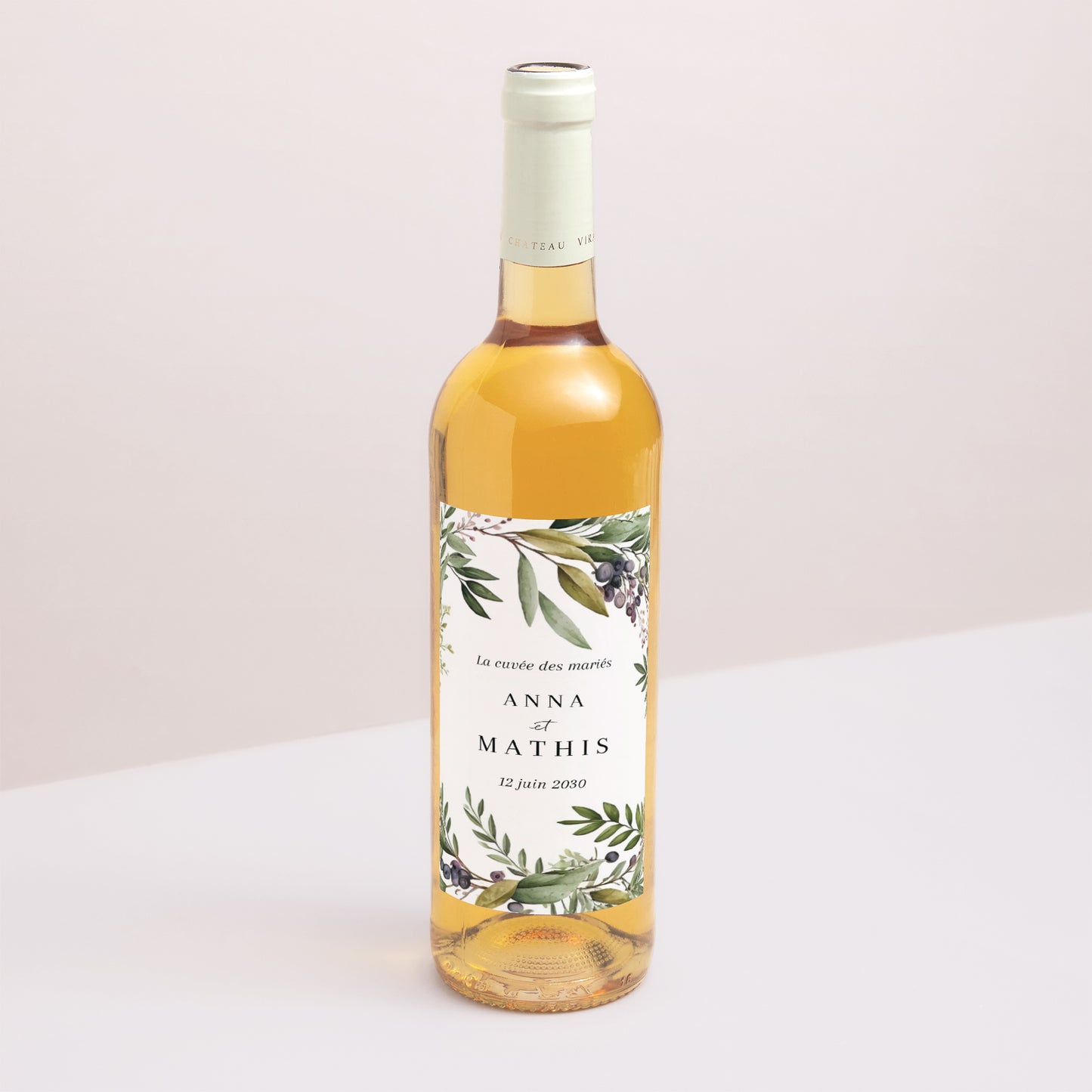 Etiquette bouteille Mariage Portrait Feuillage printanier photo N° 1