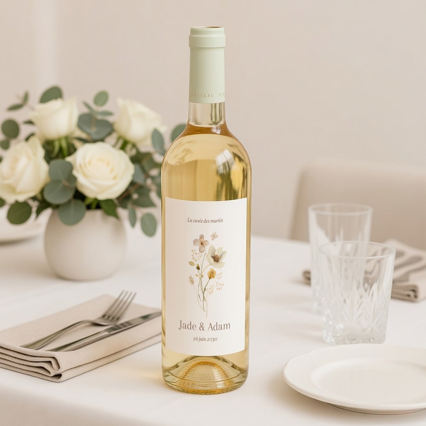 Etiquette bouteille Mariage Portrait Fleurs sauvages III photo N° 2