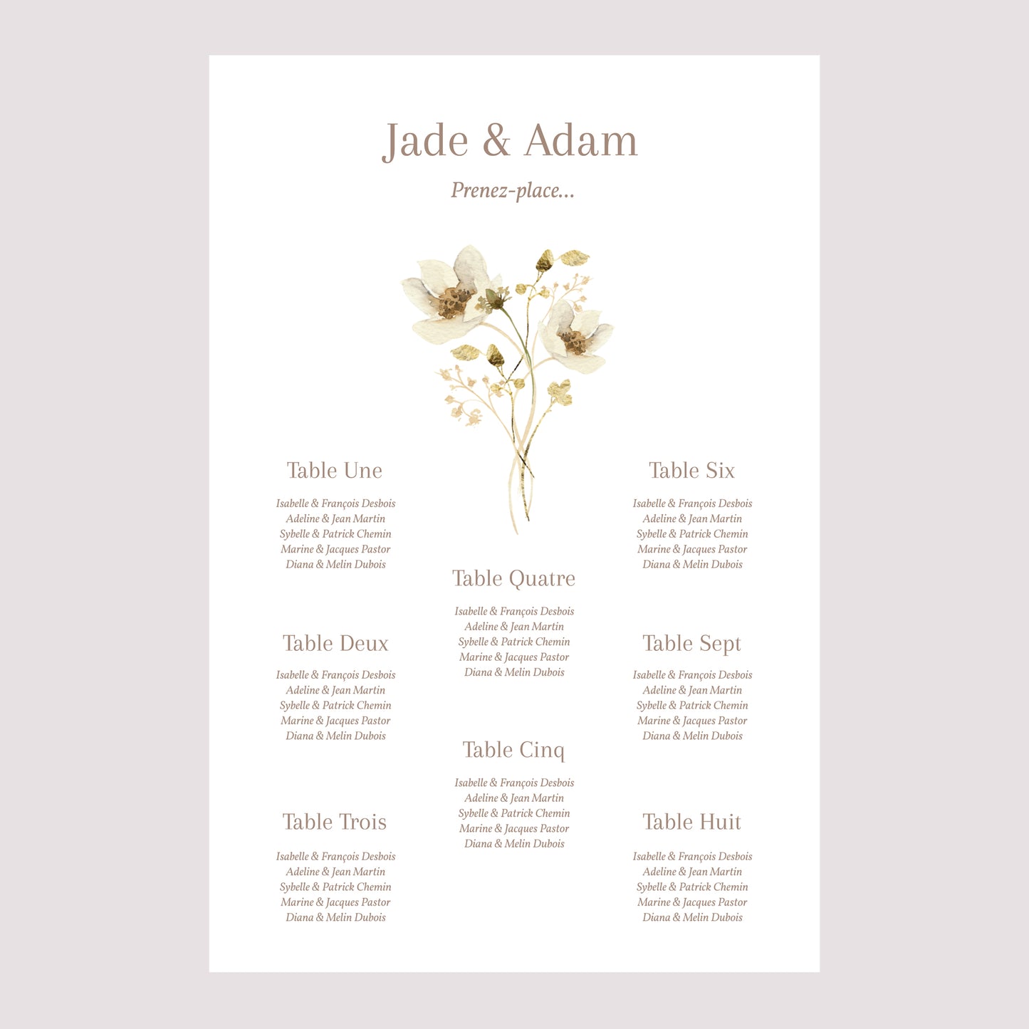 Plan de table Mariage Portrait 60 x 90 cm Fleurs sauvages III photo N° 2