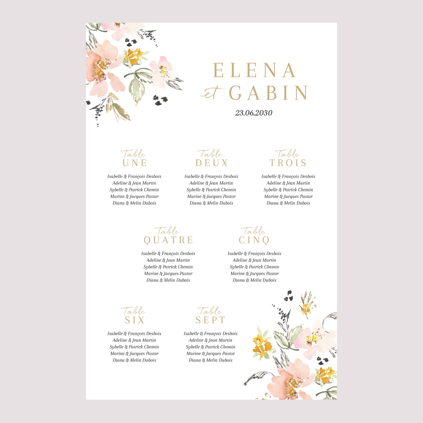 Plan de table Mariage Portrait Fleurs pop photo N° 2