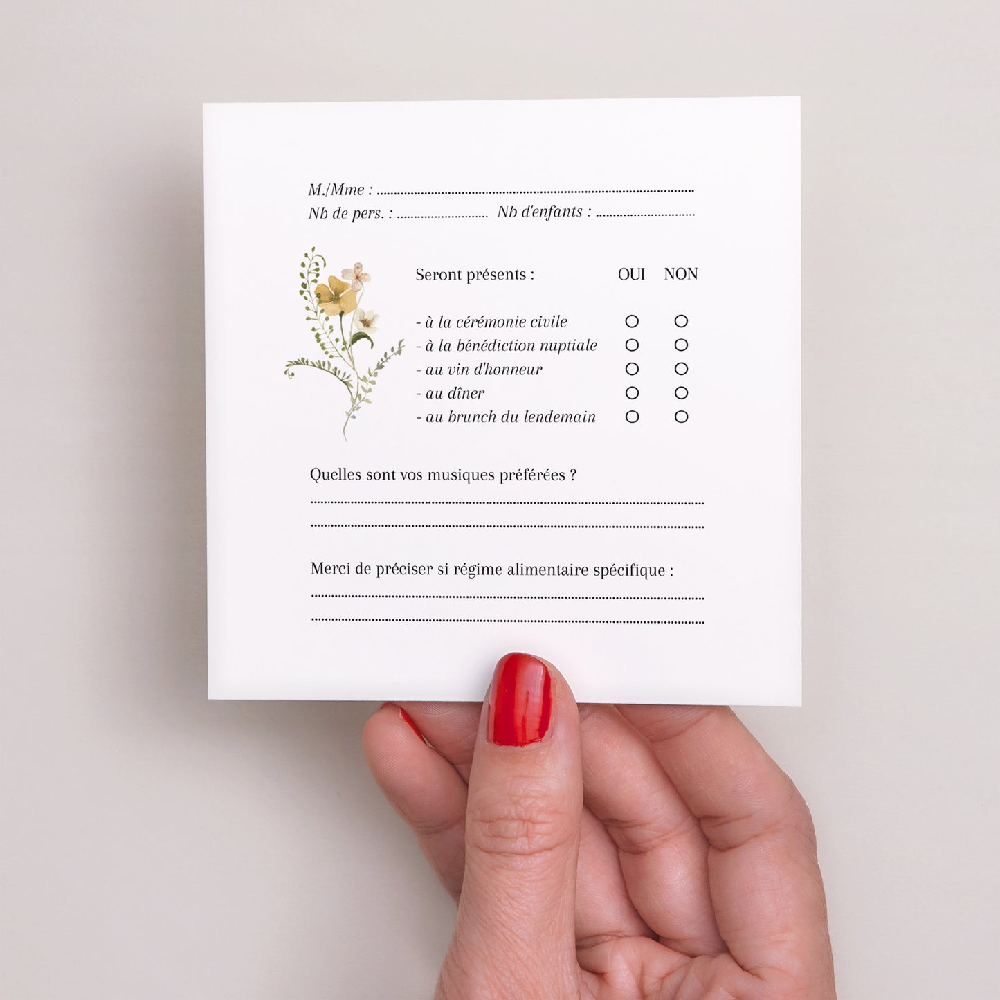 Carton réponse Mariage Carré Fleurs sauvages II photo N° 3