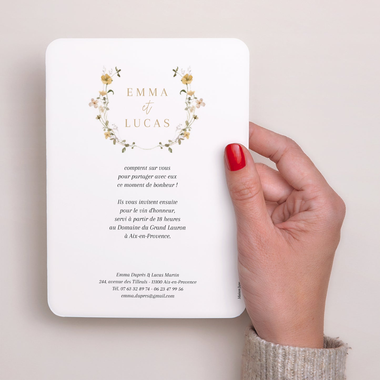 Faire-part Mariage Portrait, bords arrondis Fleurs sauvages II photo N° 3