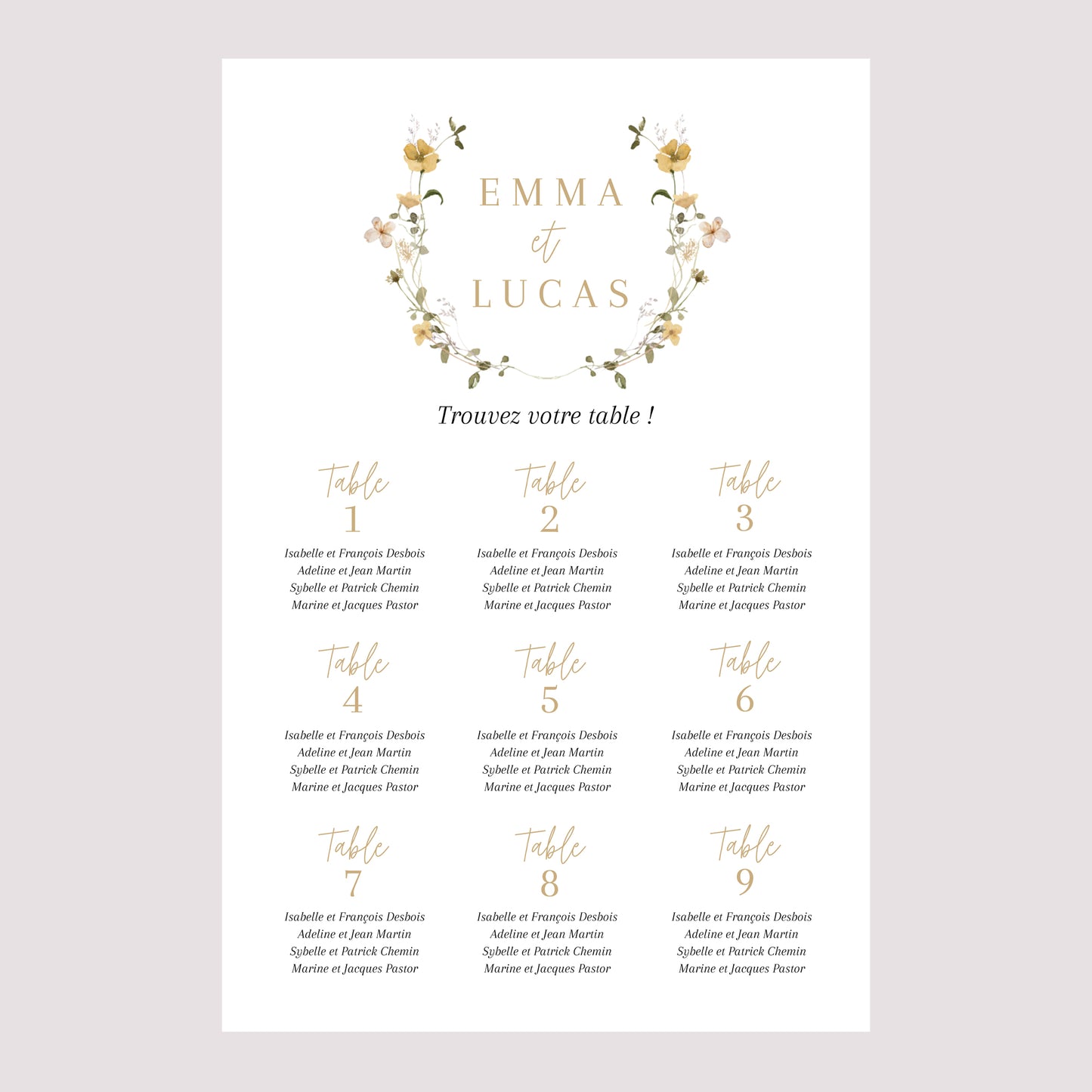Plan de table Mariage Portrait 60 x 90 cm Fleurs sauvages II photo N° 2
