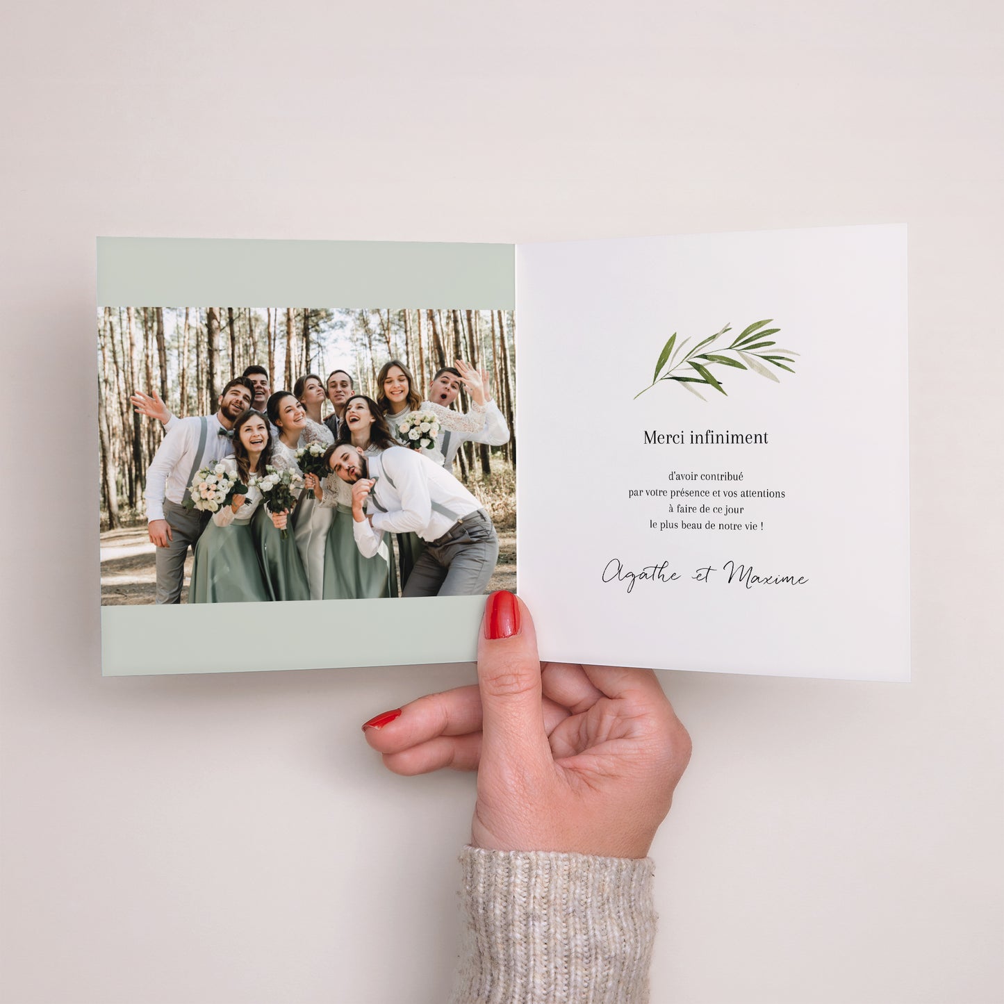 Remerciements Mariage Carré double volet branche d'olivier III photo N° 2