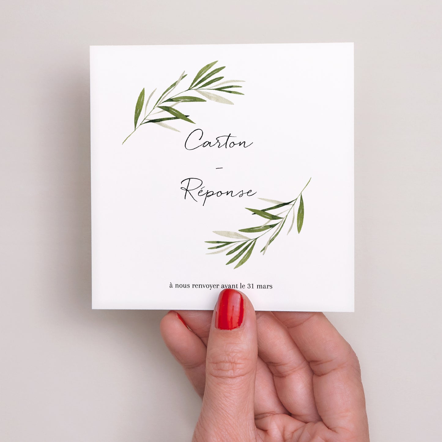 Carton réponse Mariage Carré branche d'olivier III photo N° 2