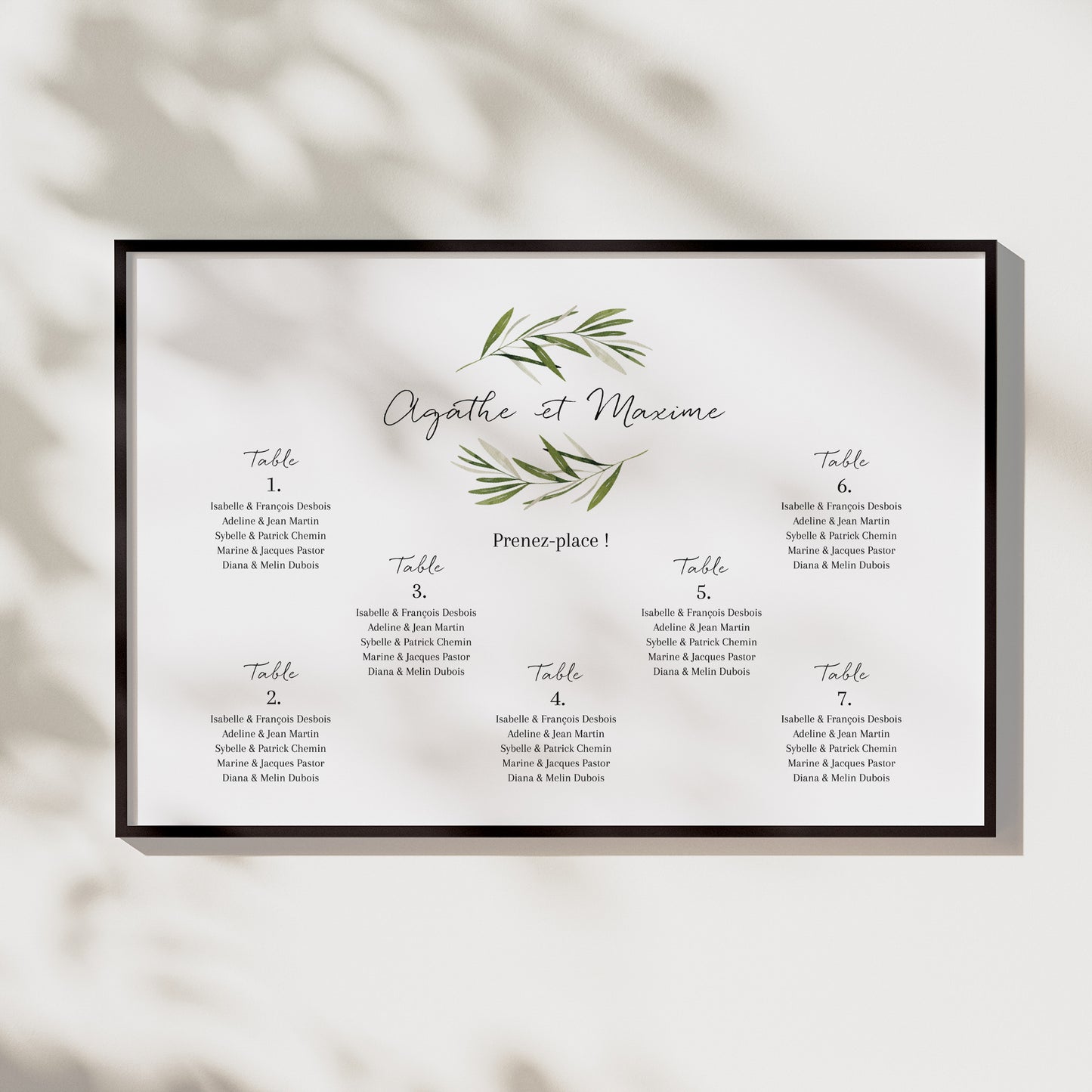 Plan de table Mariage Paysage 90 x 60 cm branche d'olivier III photo N° 1