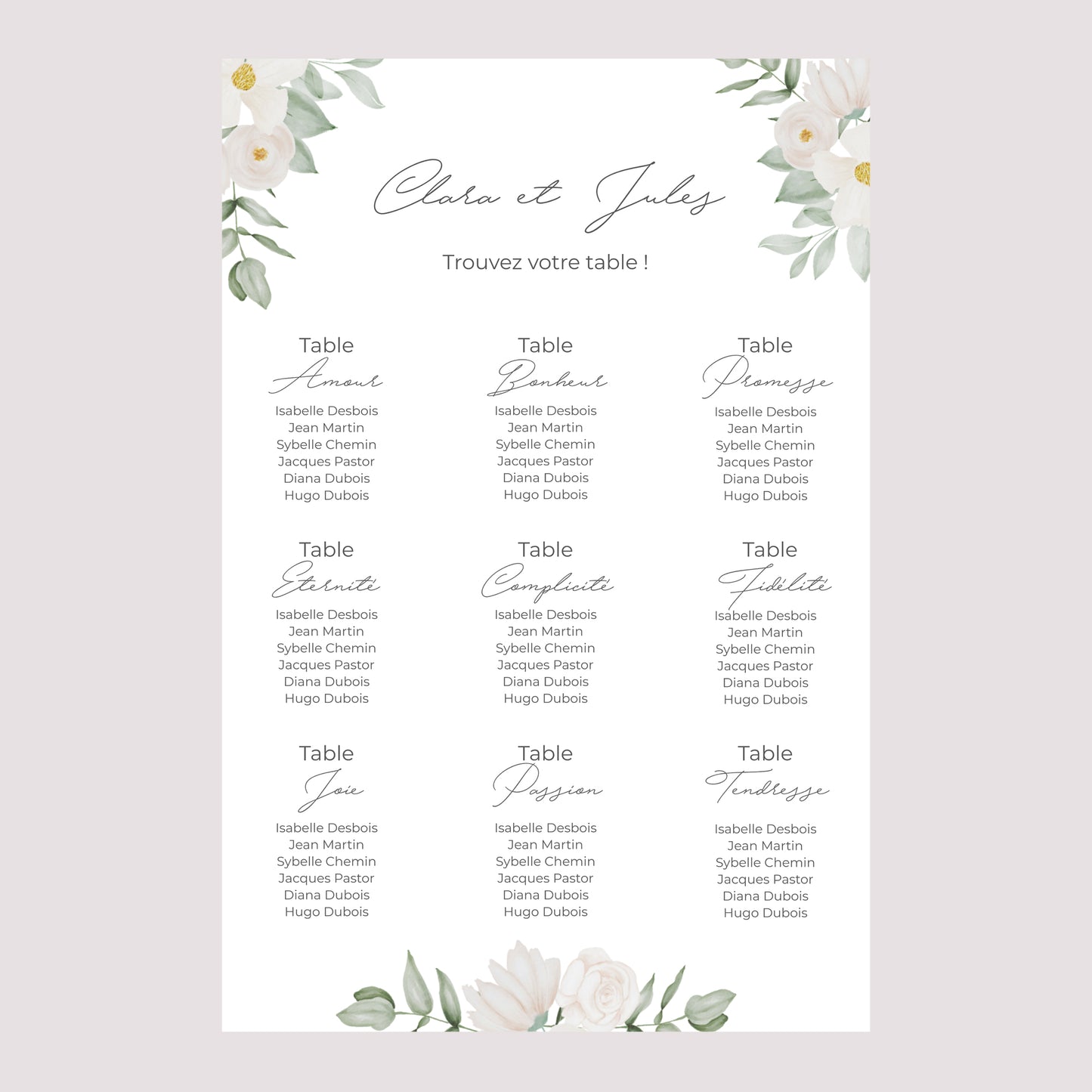 Plan de table Mariage Portrait 60 x 90 cm Romance II photo N° 2