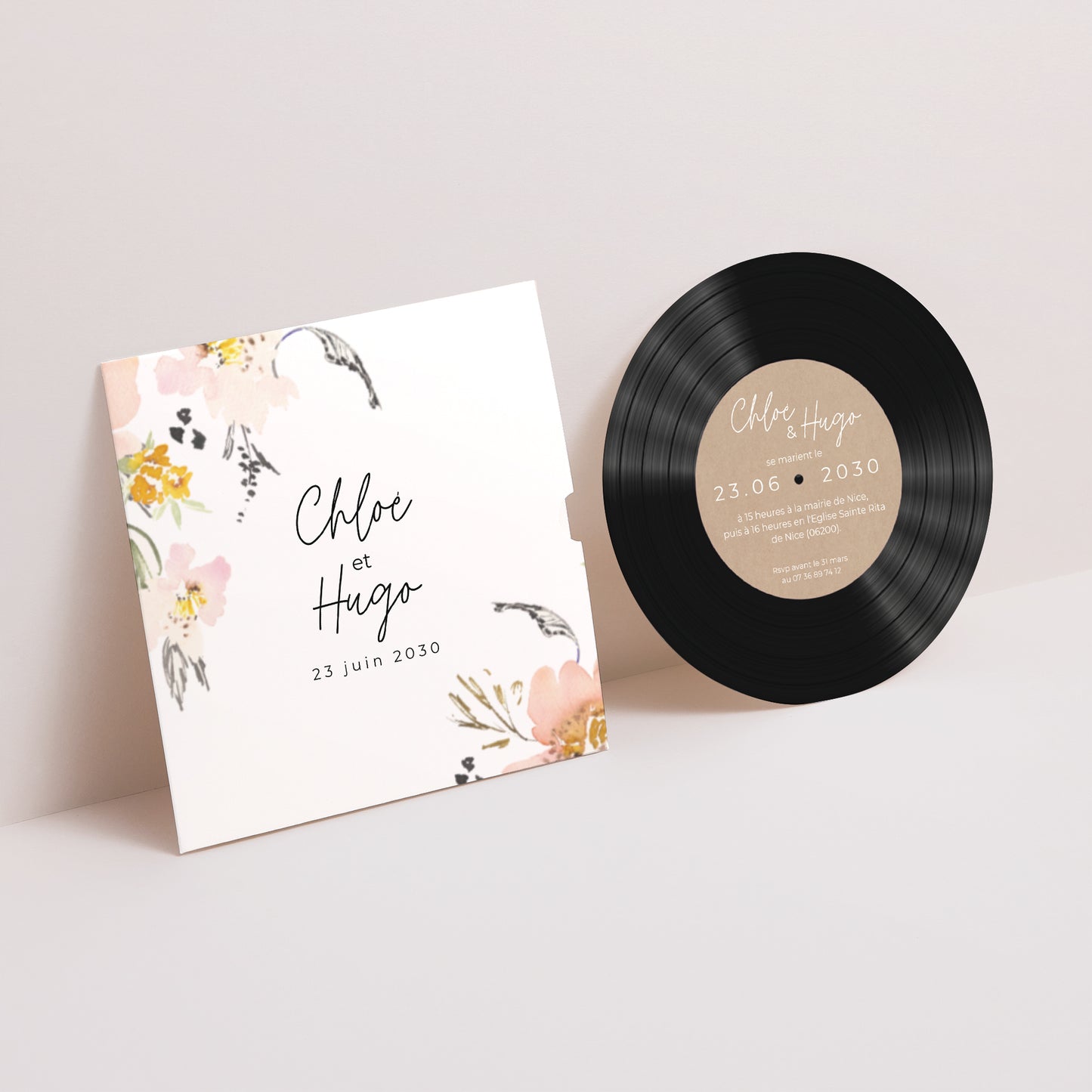 Faire-part Mariage Pochette disque fleurs pop II photo N° 1
