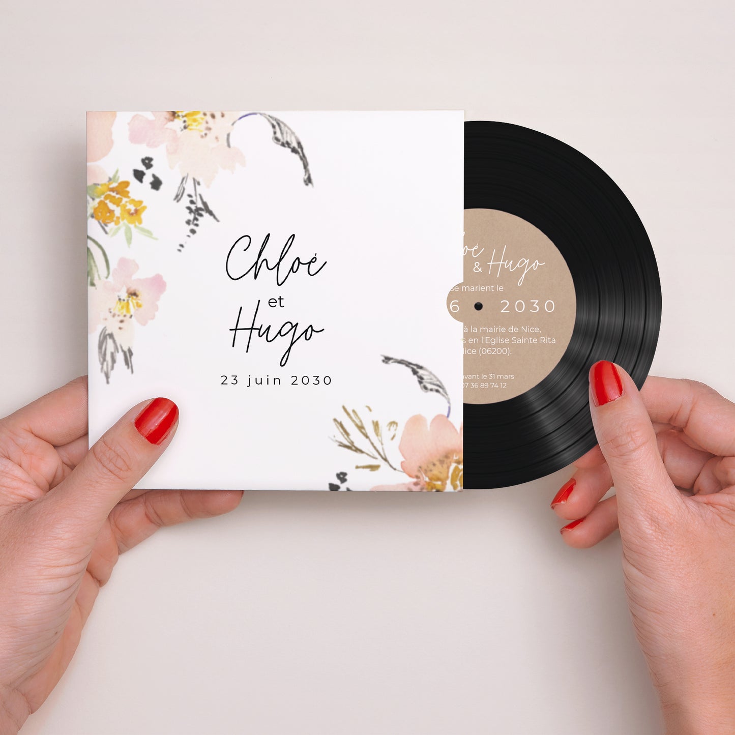 Faire-part Mariage Pochette disque fleurs pop II photo N° 2