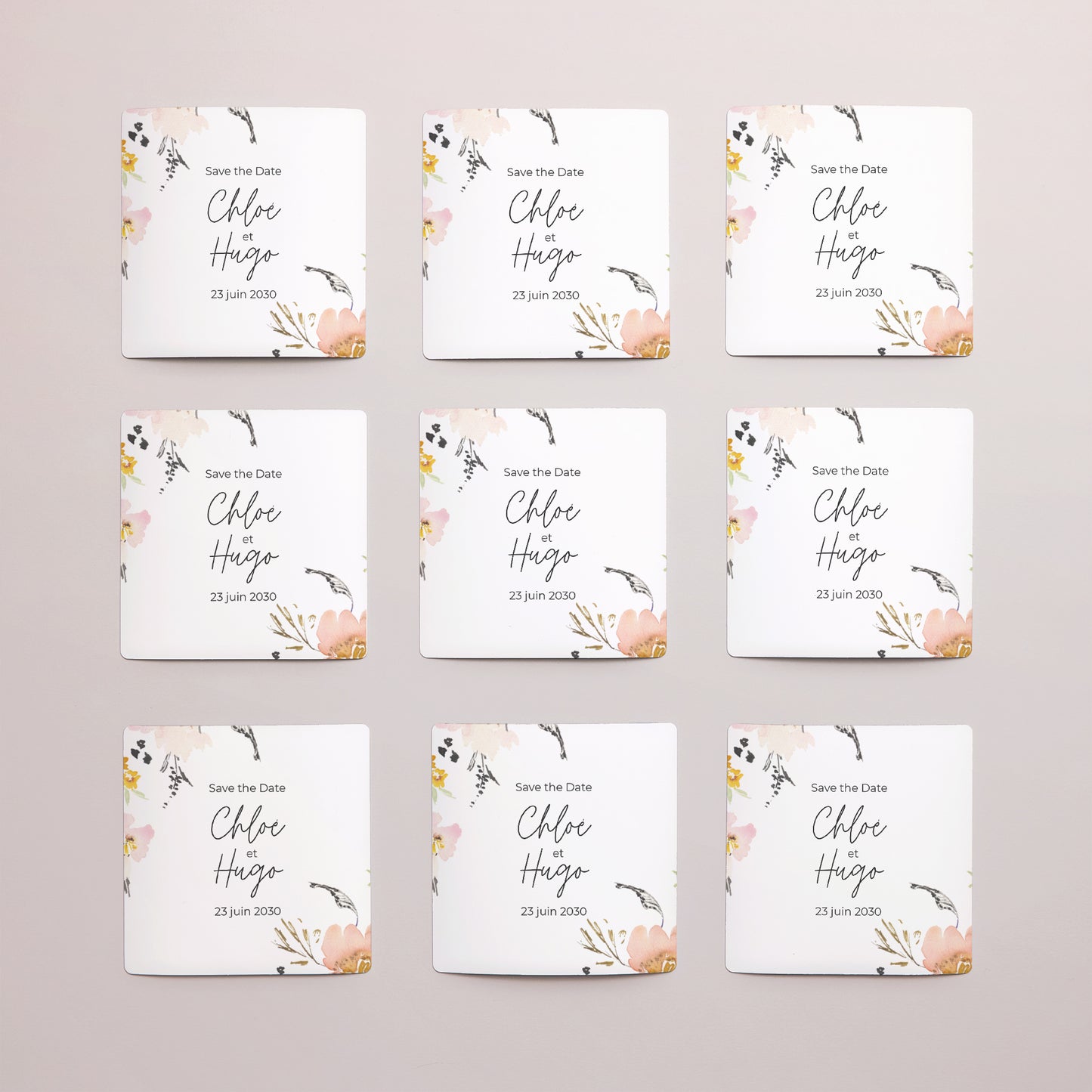 Save the date Mariage Lot de 9, magnétique fleurs pop II photo N° 3