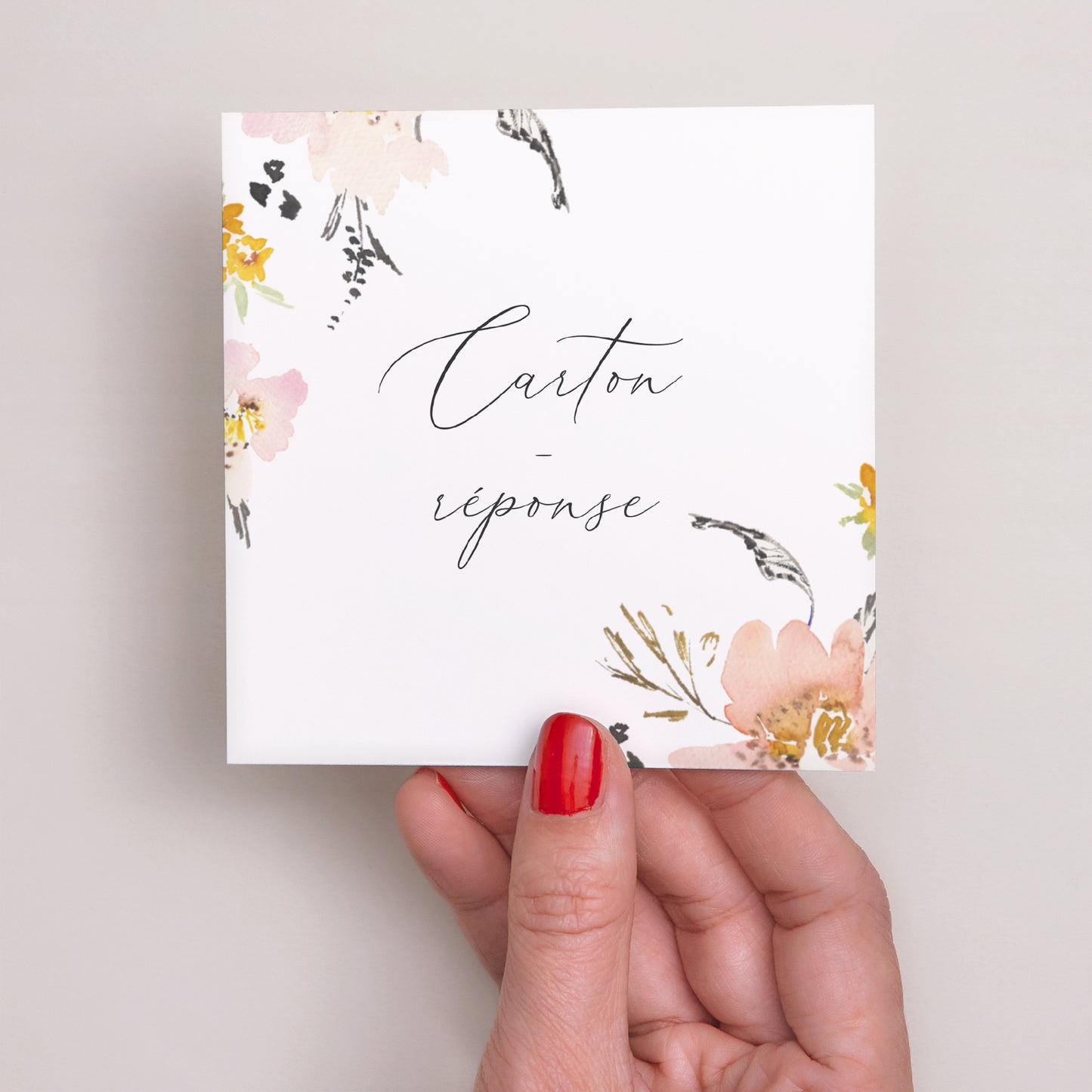 Carton réponse Mariage Carré fleurs pop II photo N° 2