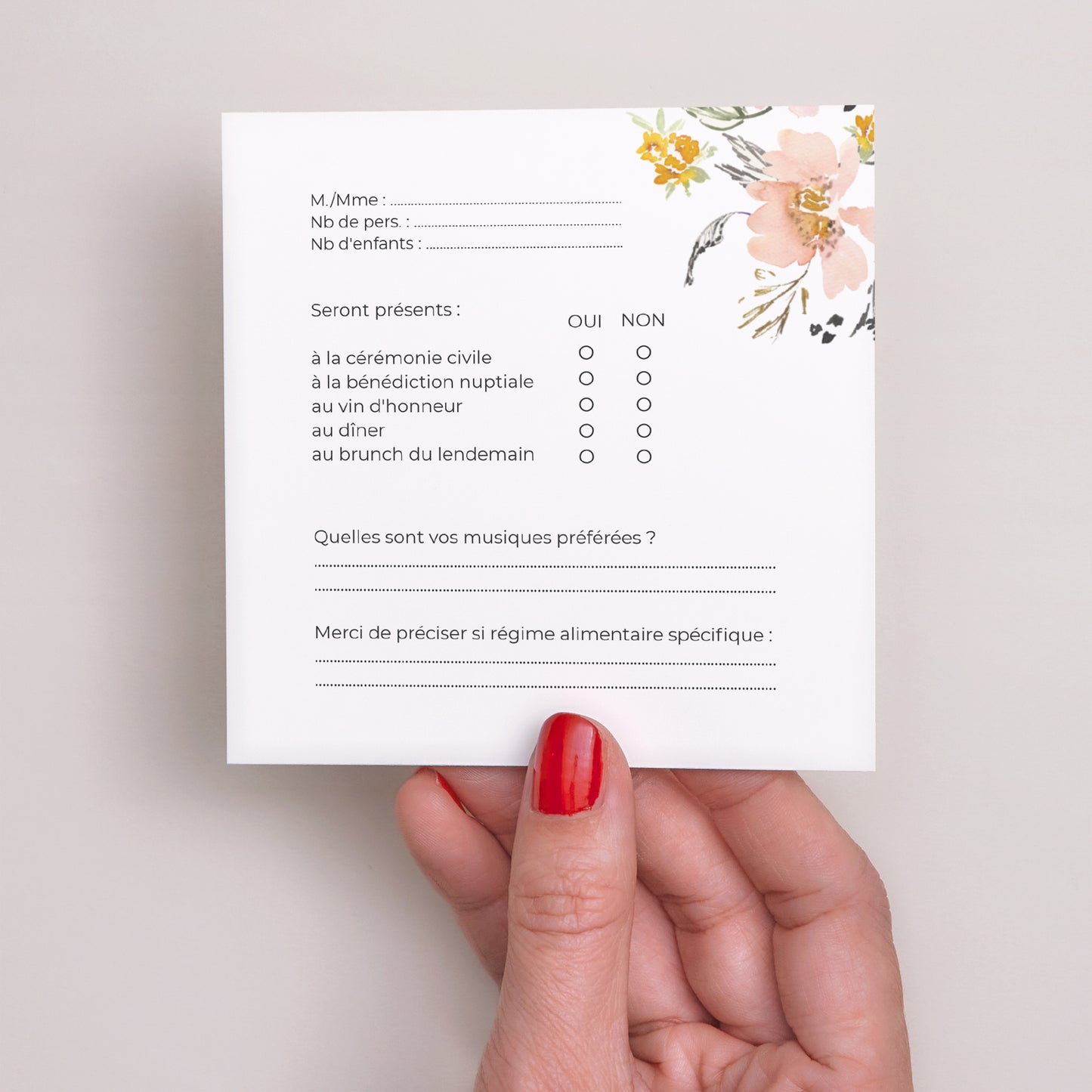 Carton réponse Mariage Carré Fleurs pop II photo N° 3