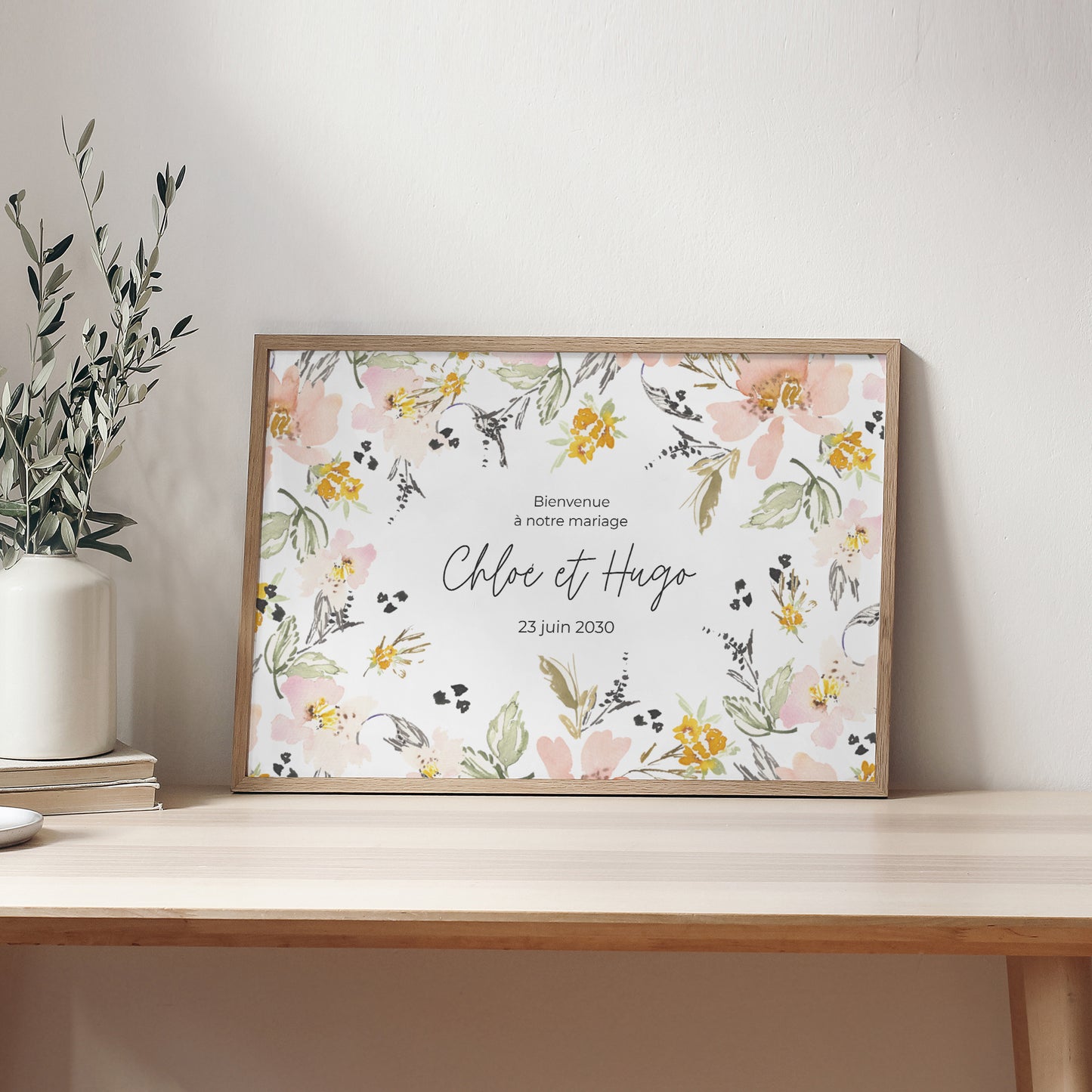 Panneau bienvenue Mariage Paysage 90 x 60 cm fleurs pop II photo N° 2