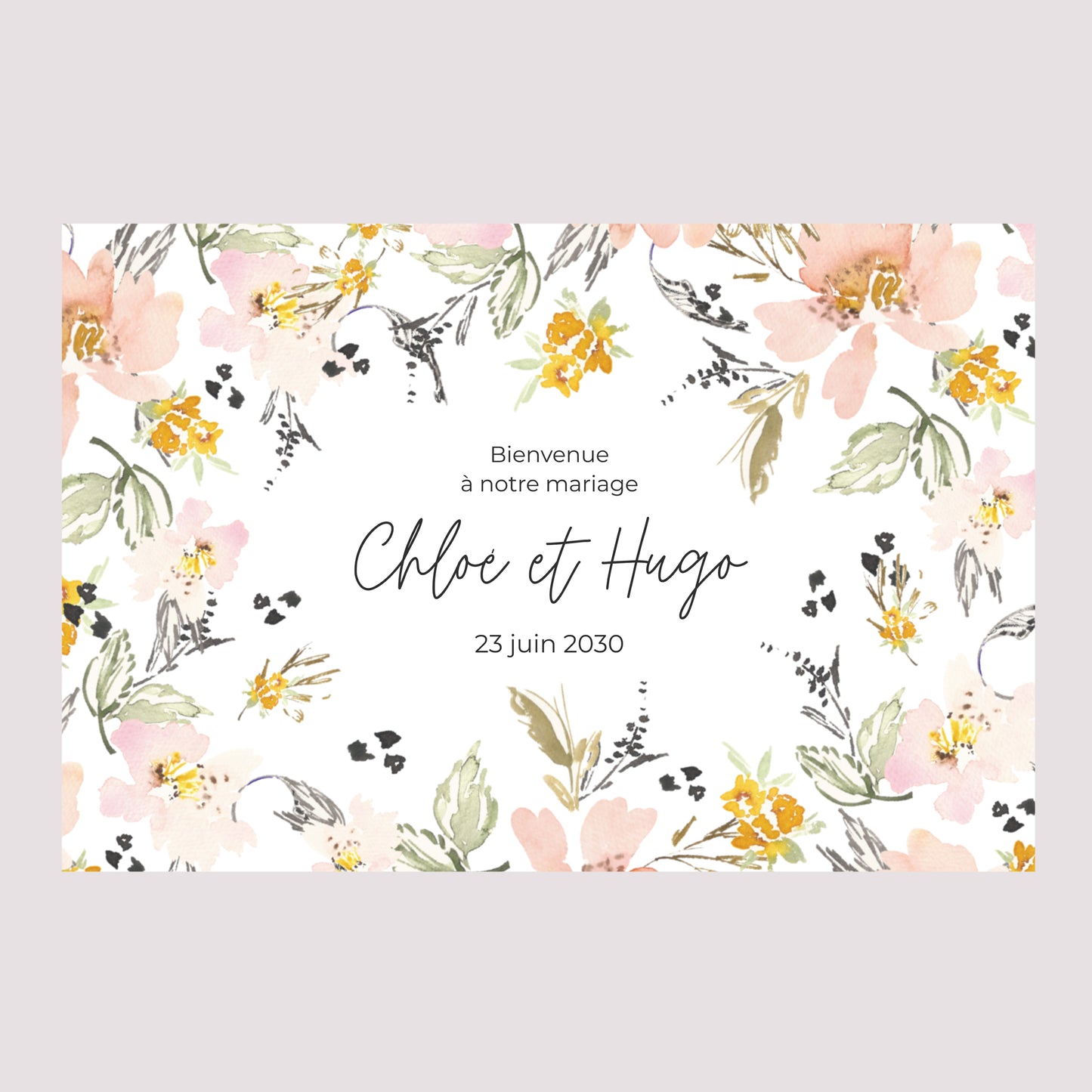 Panneau bienvenue Mariage Paysage 90 x 60 cm Fleurs pop II photo N° 2