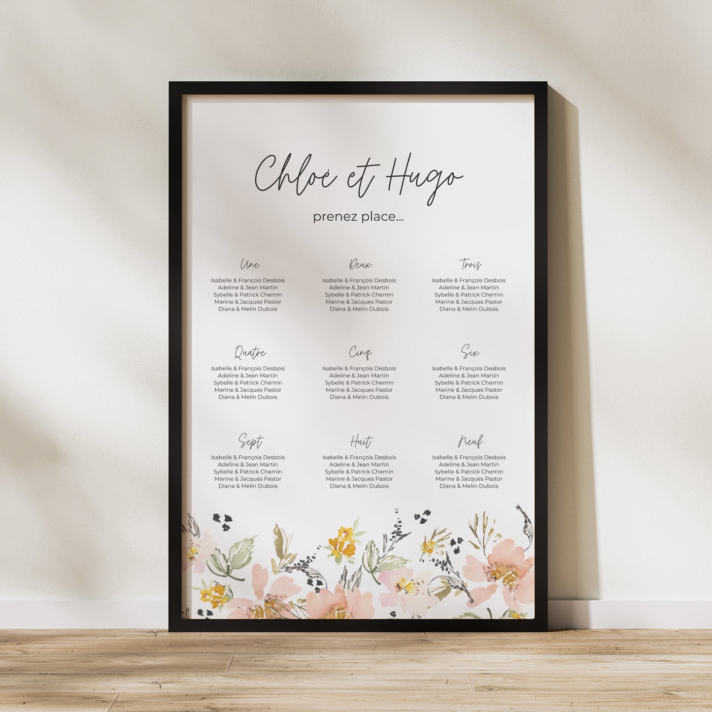 Plan de table Mariage Portrait 60 x 90 cm fleurs pop II photo N° 1