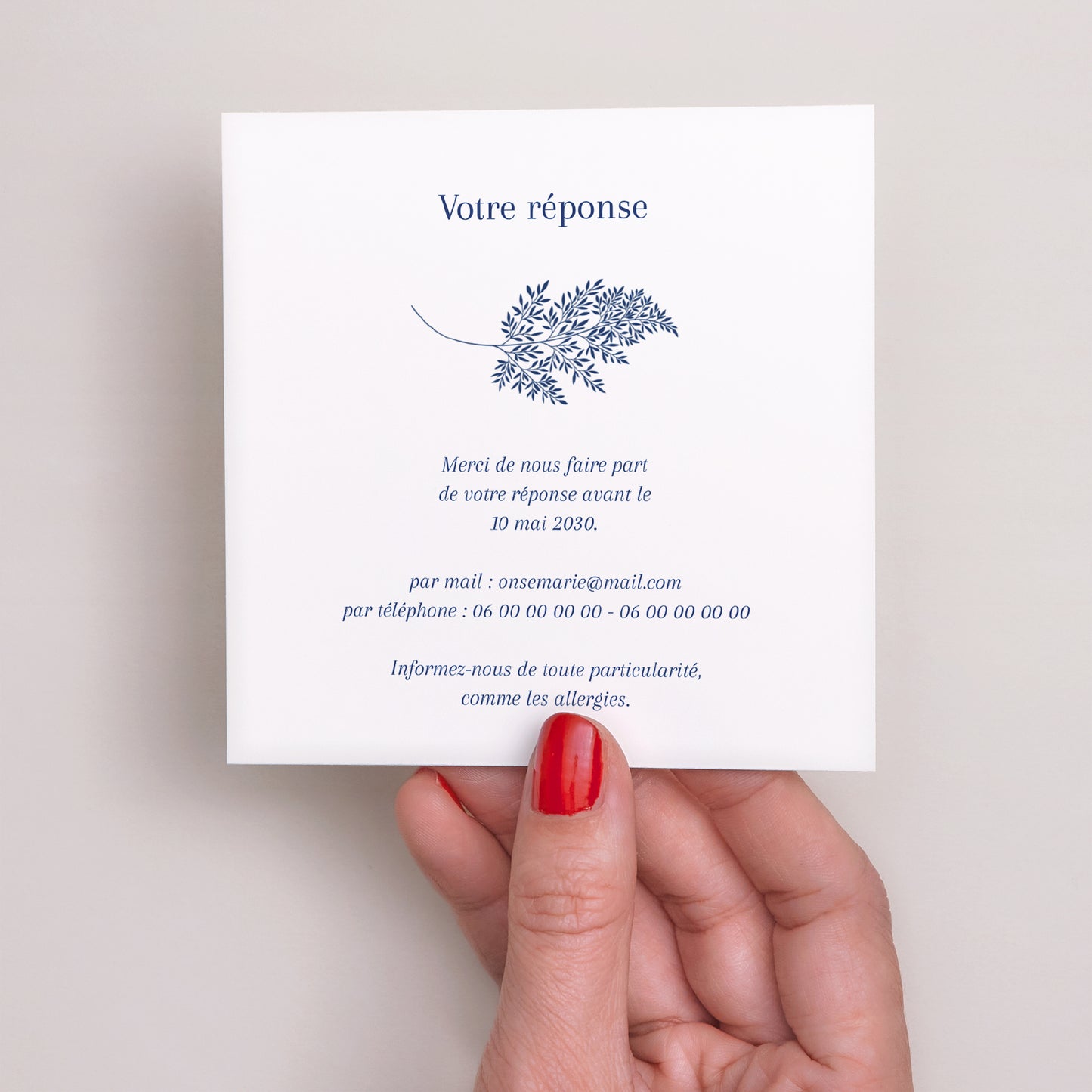 Carton réponse Mariage Carré Cyanotype photo N° 3