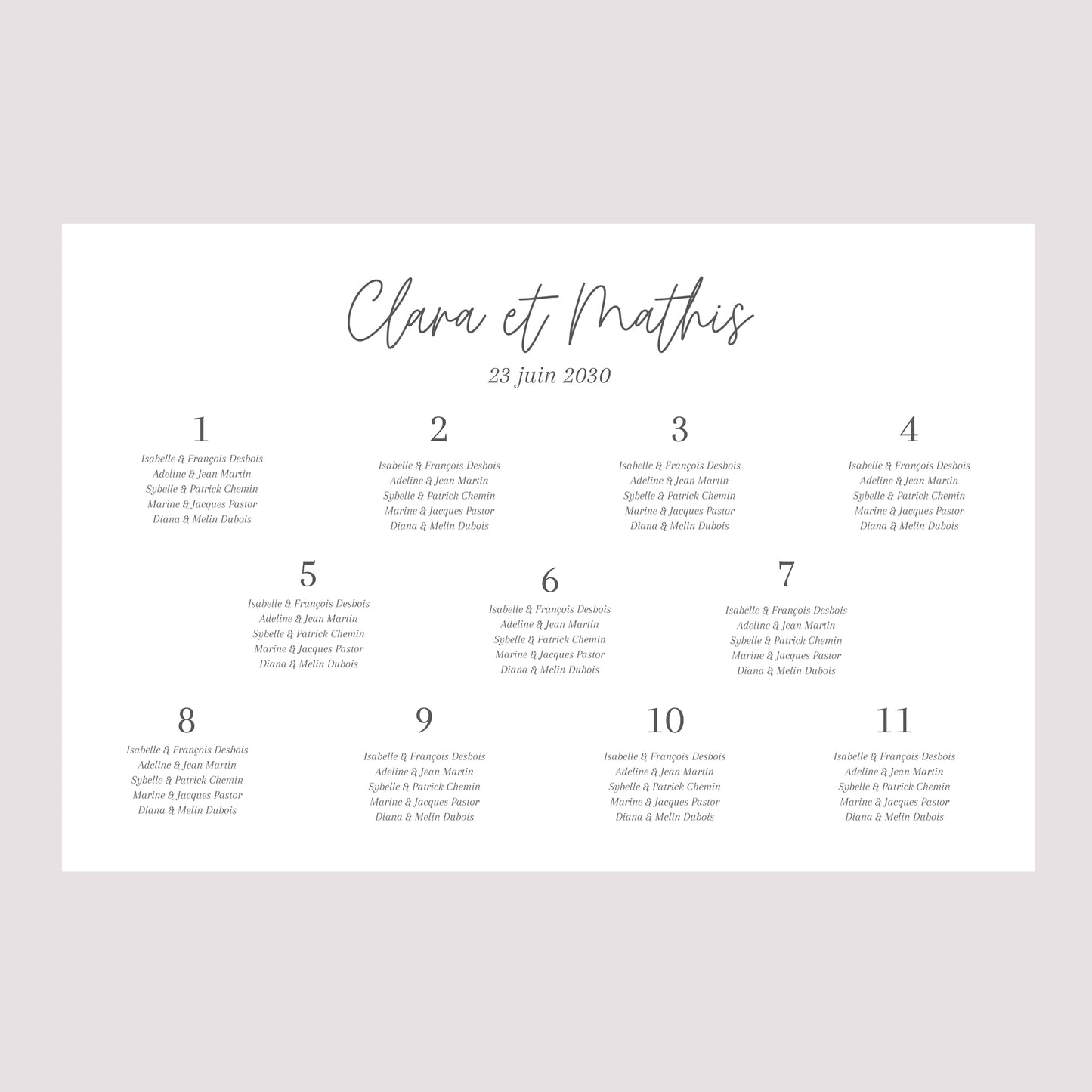 Plan de table Mariage Paysage 90 x 60 cm Shakespeare II photo N° 2