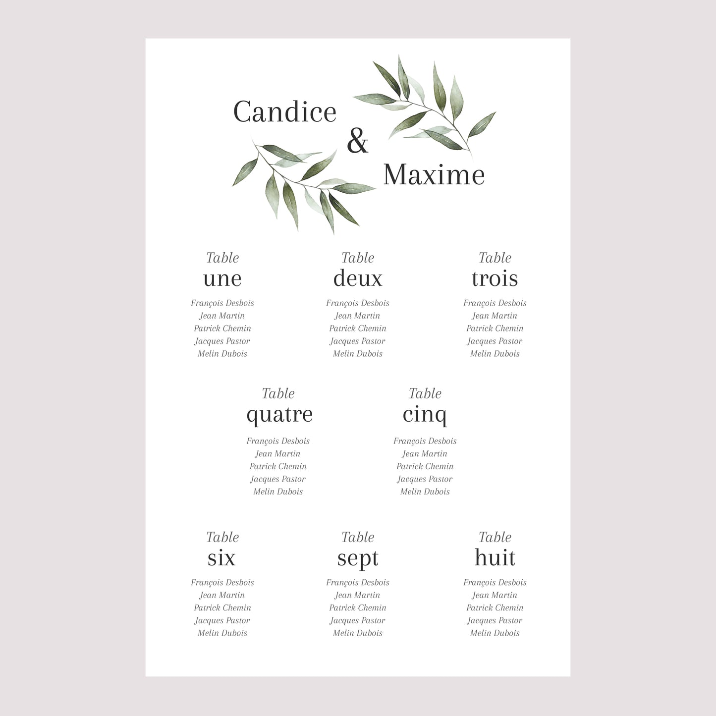 Plan de table Mariage Portrait Majéline photo N° 2