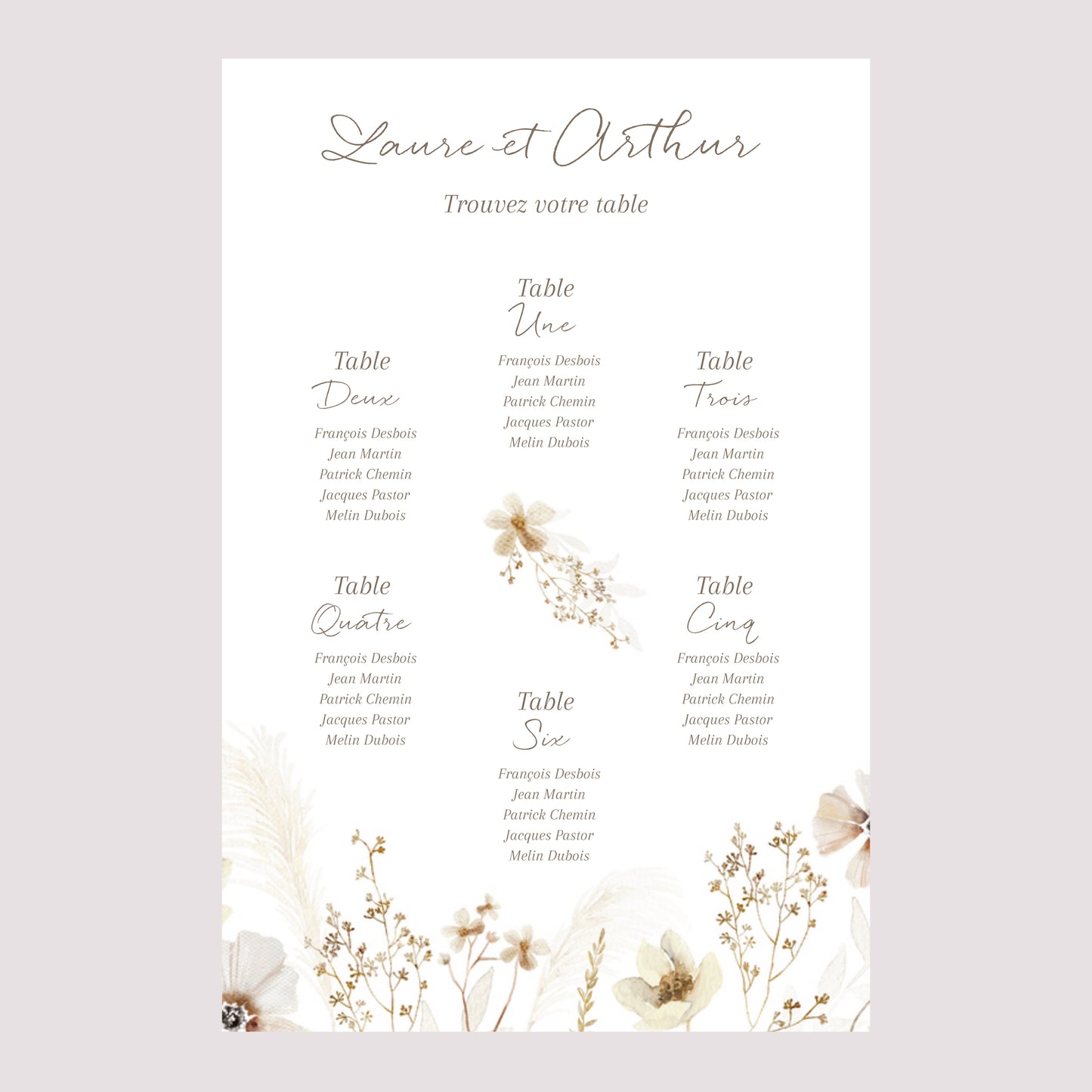 Plan de table Mariage Portrait Camélise photo N° 2