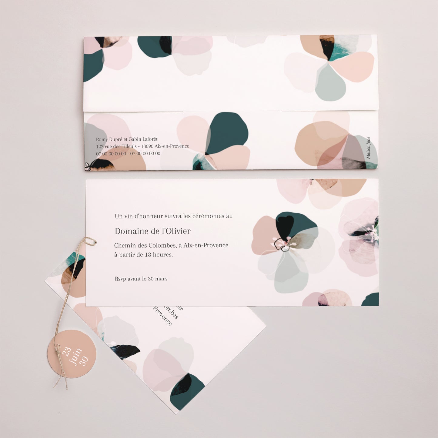 Faire-part Mariage Pochette 2 cartes, étiquette Brunelle photo N° 4