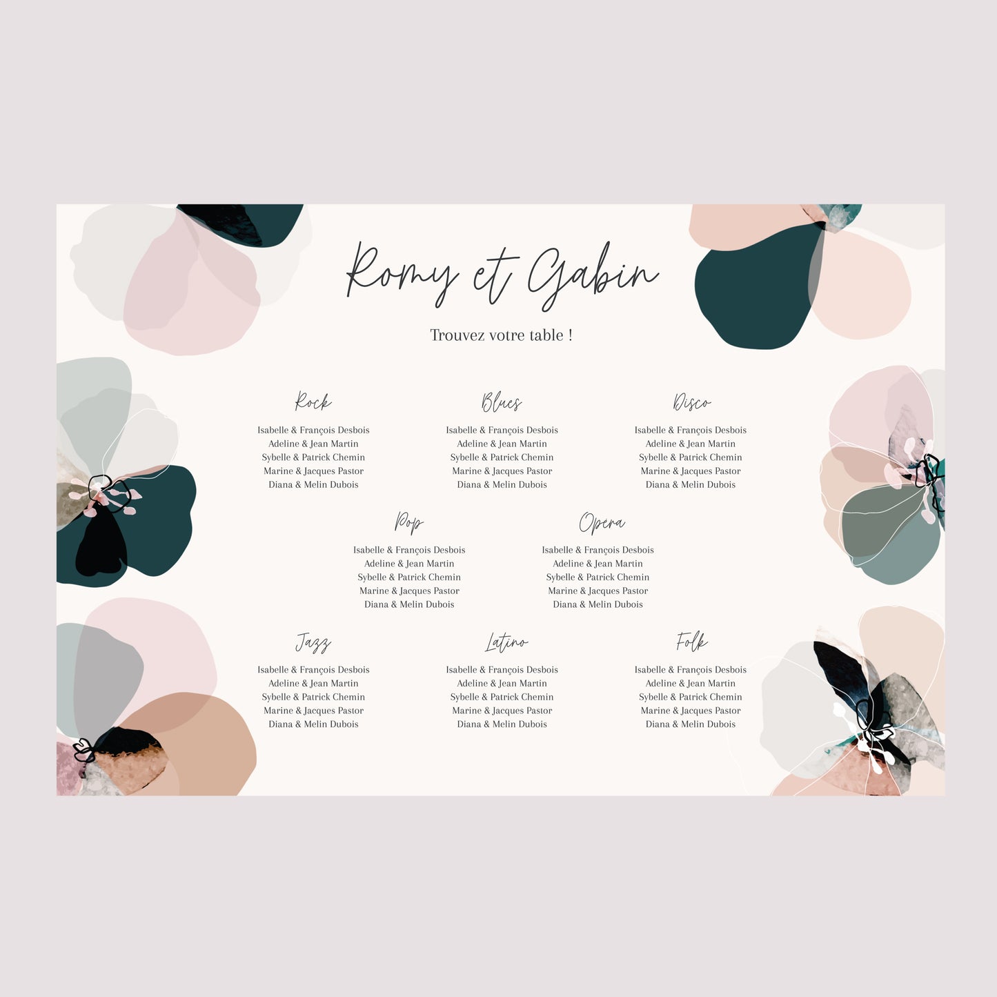 Plan de table Mariage Paysage 90 x 60 cm Brunelle photo N° 2