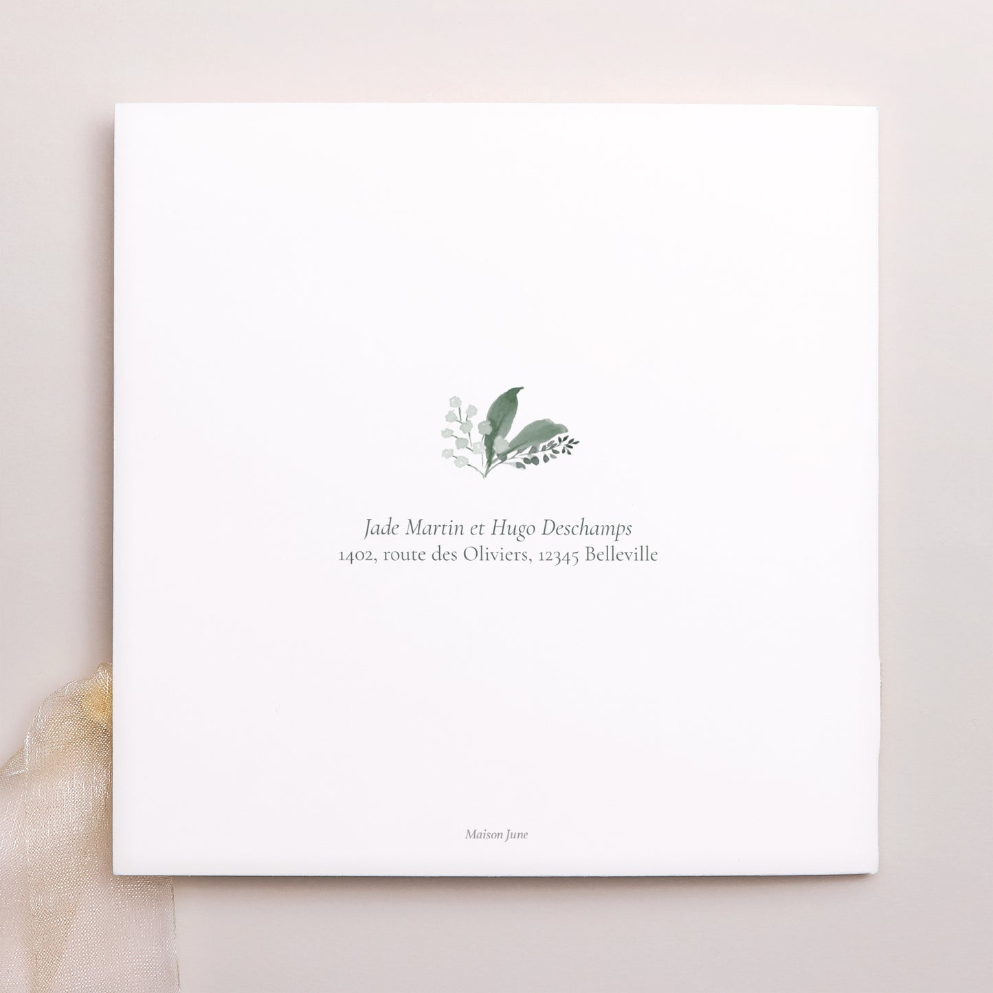 Faire-part Mariage Pochette carrée, 3 cartes, étiquette Couronne végétale photo N° 4