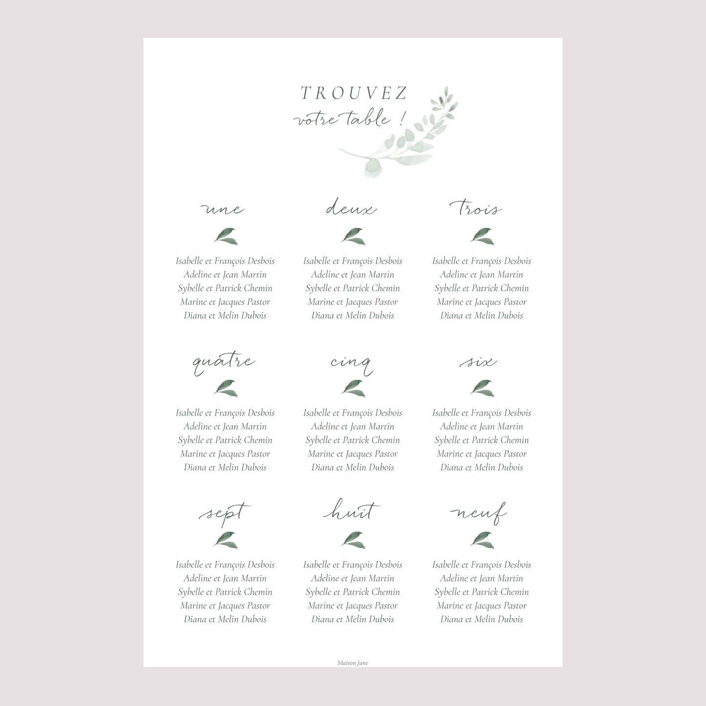 Plan de table Mariage Portrait Couronne végétale photo N° 2