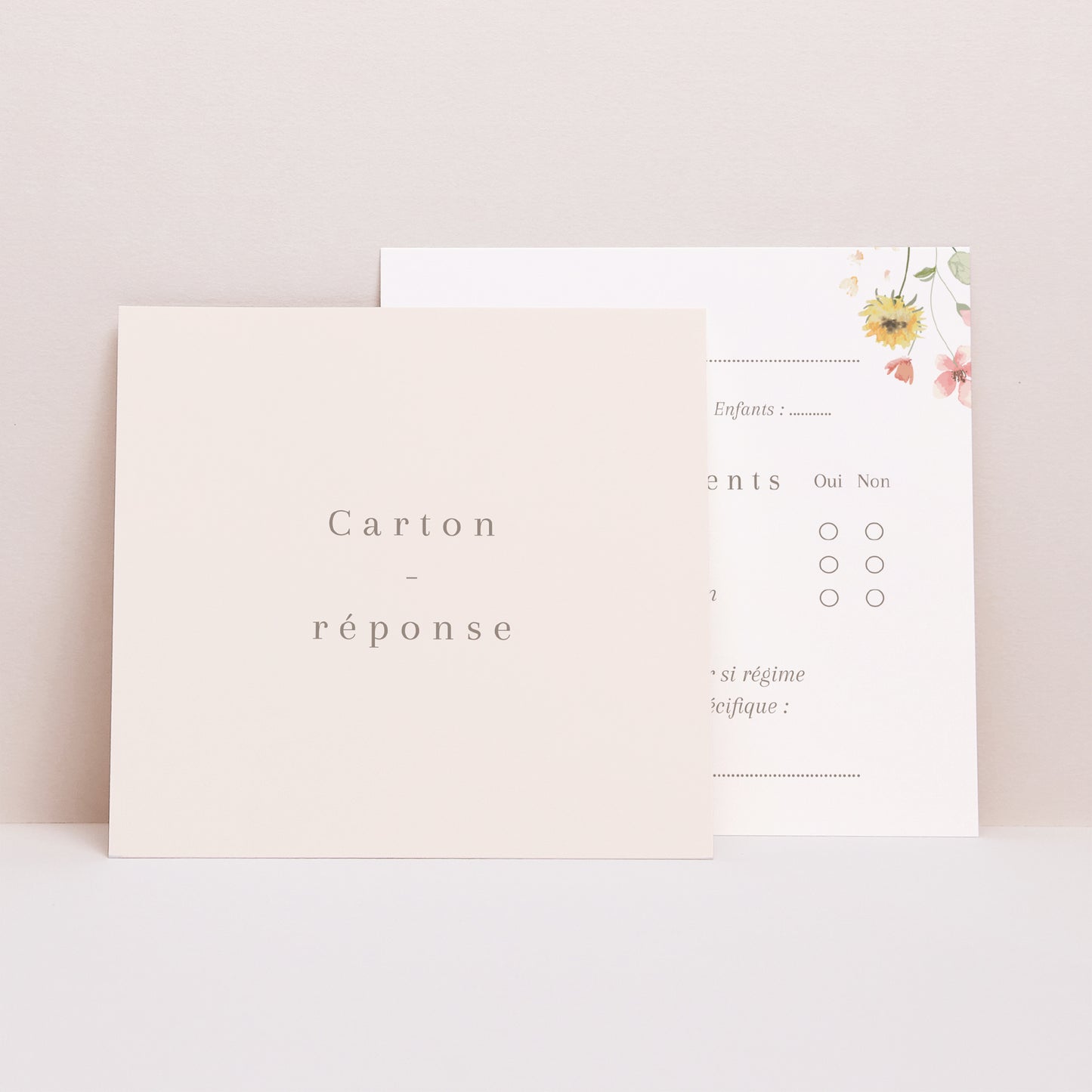 Carton réponse Mariage Carré Fleurs d'été photo N° 1