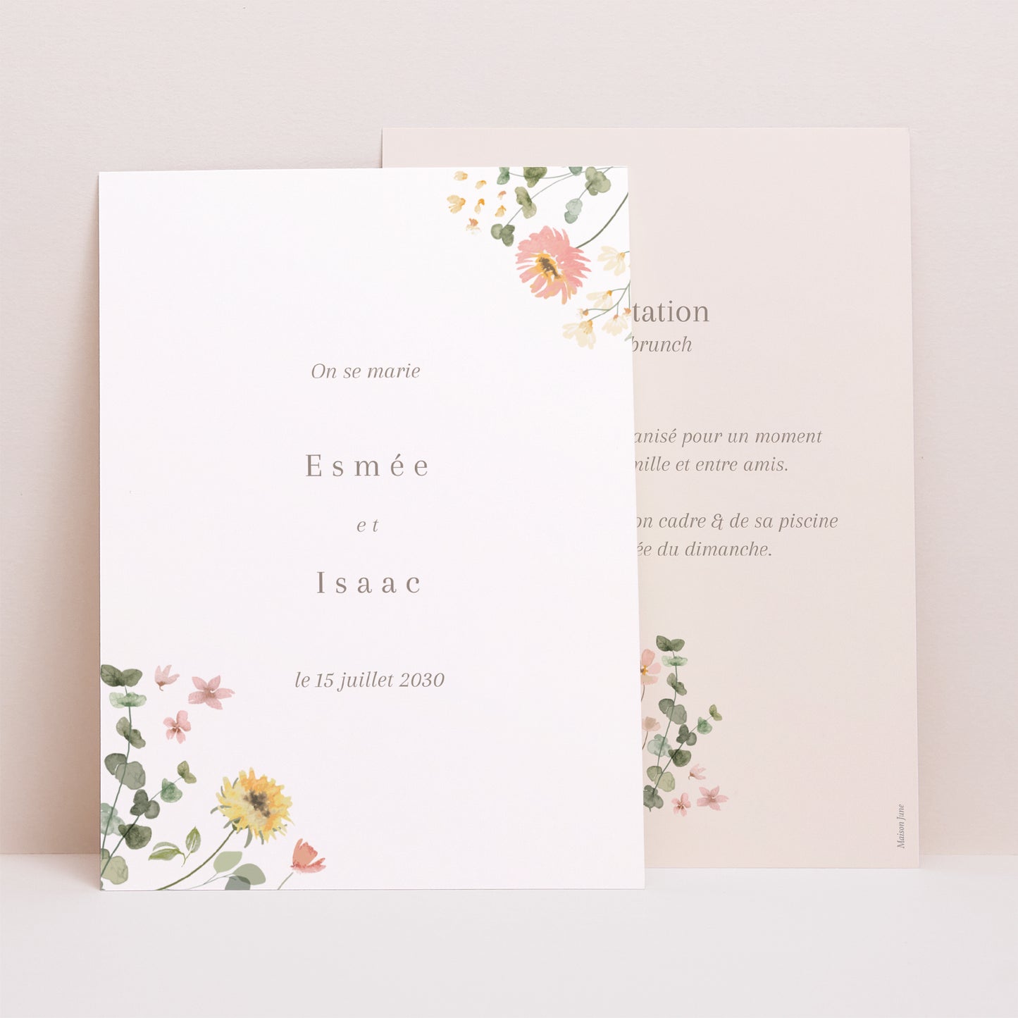 Invitations Mariage Portrait Fleurs d'été photo N° 1