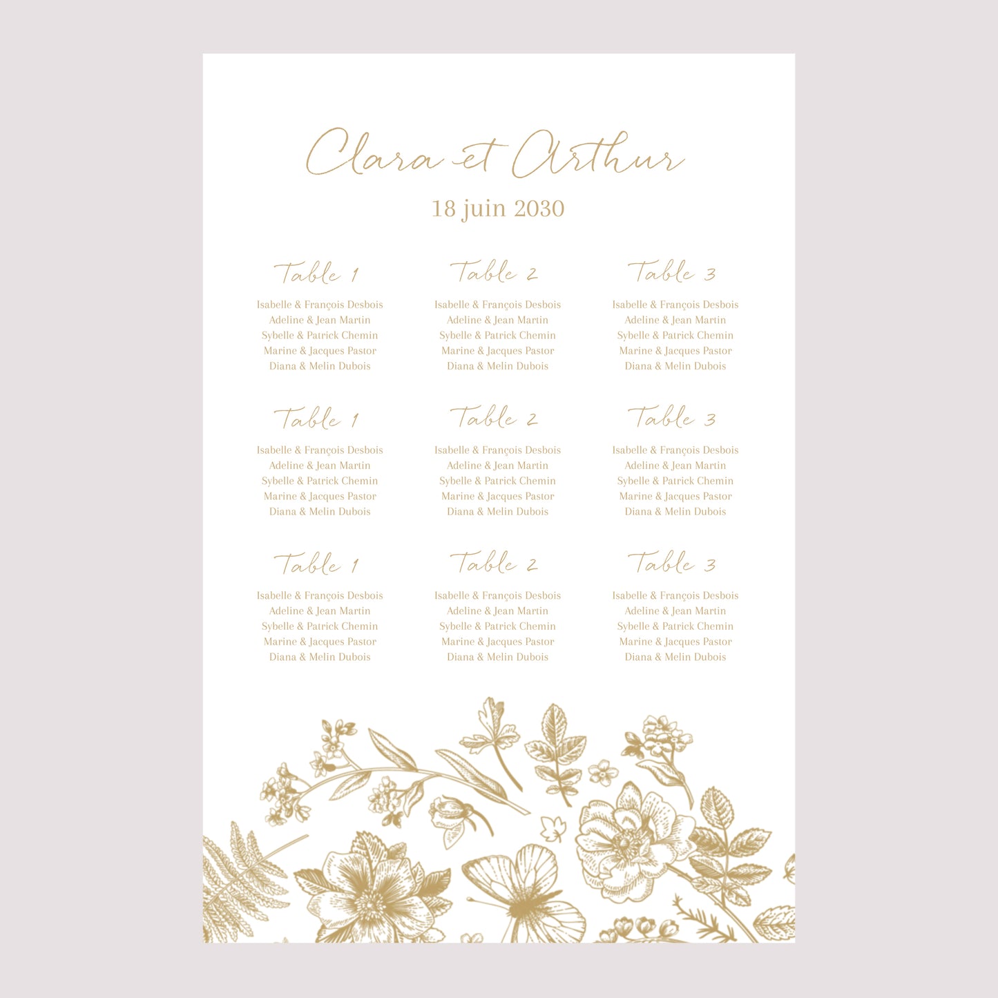 Plan de table Mariage Portrait Herbier doré photo N° 2