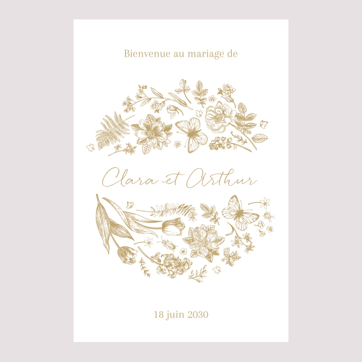 Panneau bienvenue Mariage Portrait 60 x 90 cm Herbier doré photo N° 2