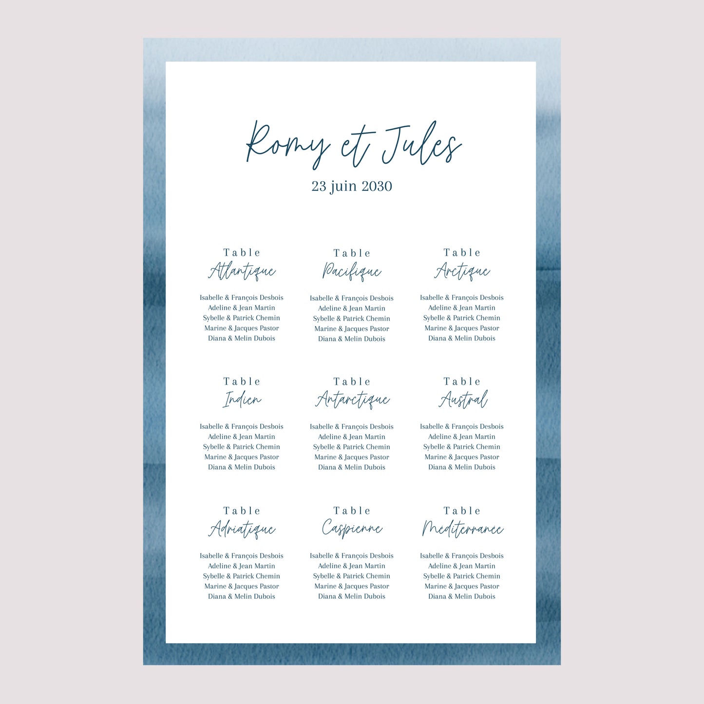 Plan de table Mariage Portrait Océan d'amour photo N° 2