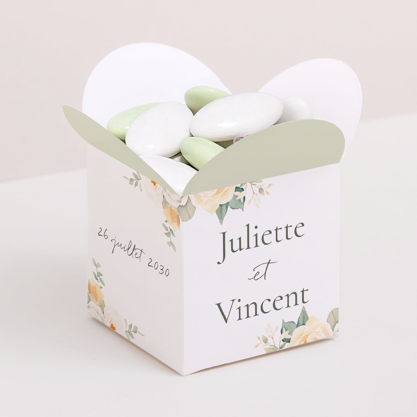Boîte à dragées Mariage Ouverture papillon Bouquet romantique photo N° 1