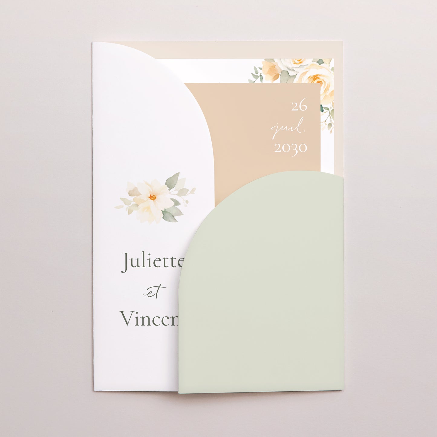 Faire-part Mariage Pochette 2 cartes Bouquet romantique photo N° 1