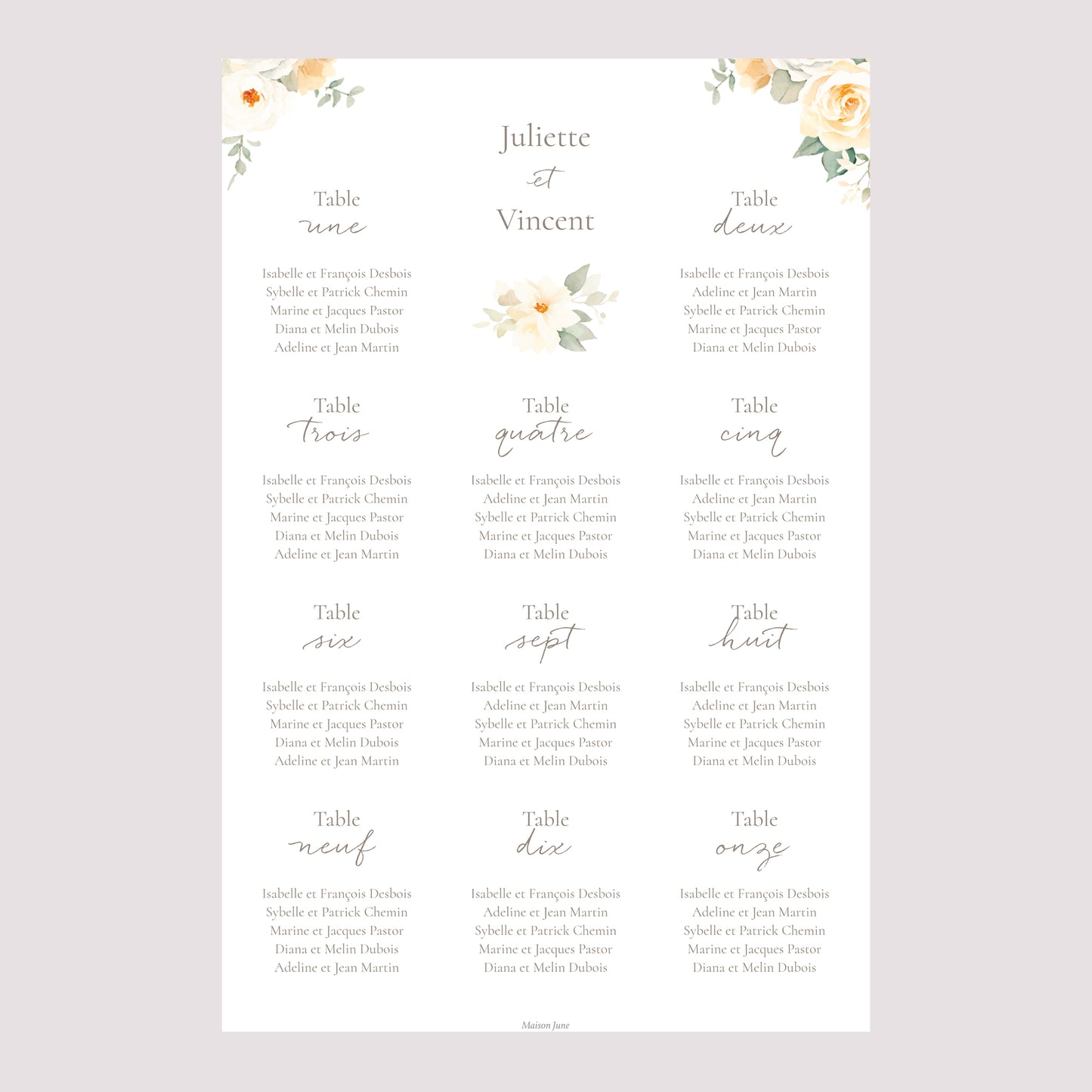 Plan de table Mariage Portrait Bouquet romantique photo N° 2