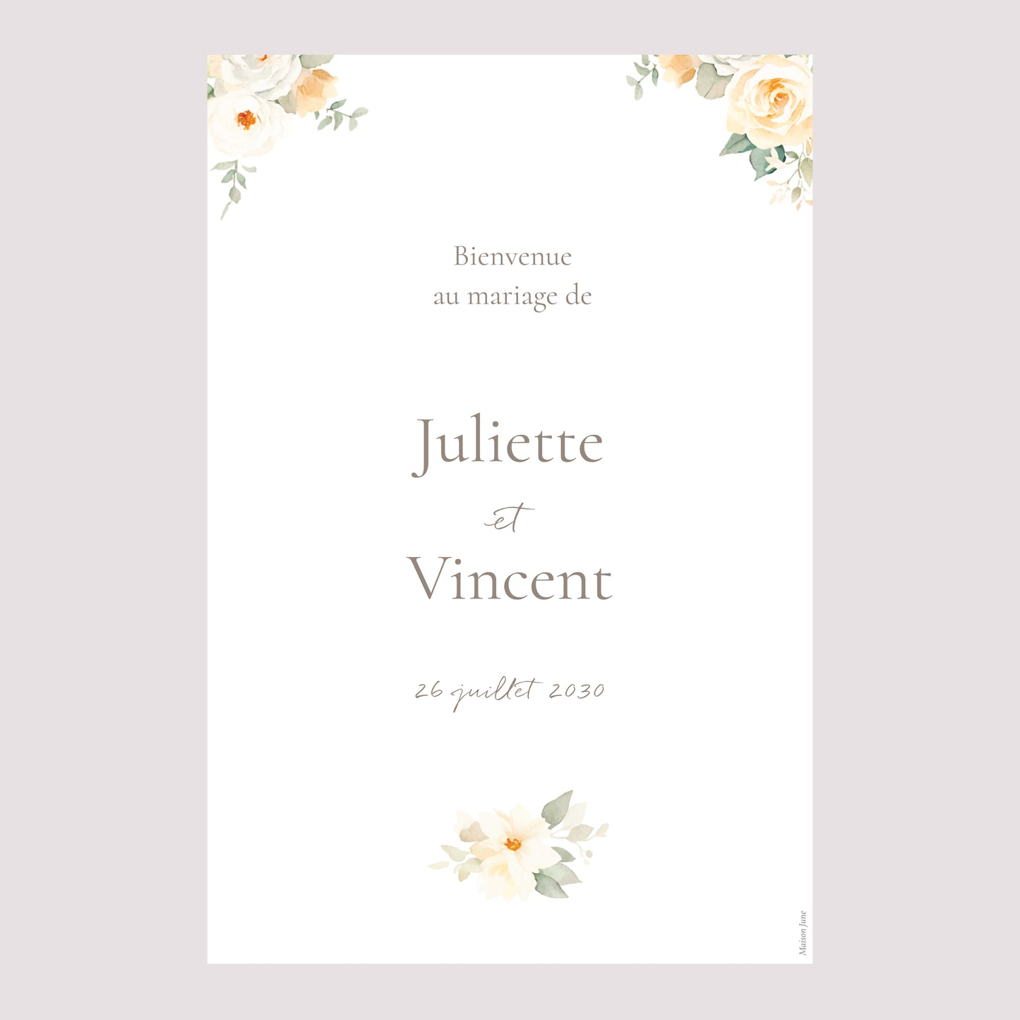 Panneau bienvenue Mariage Portrait 60 x 90 cm Bouquet romantique photo N° 2
