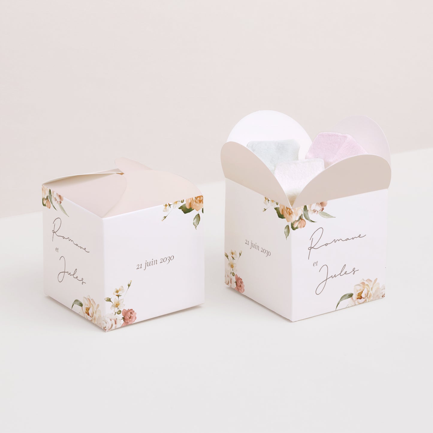 Boîte à dragées Mariage Ouverture papillon Fleurs pêche photo N° 2