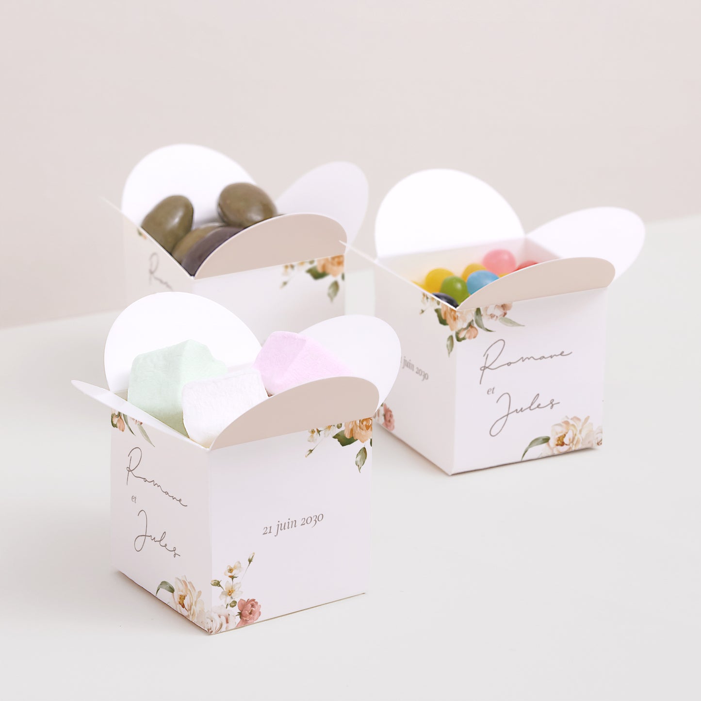 Boîte à dragées Mariage Ouverture papillon Fleurs pêche photo N° 3