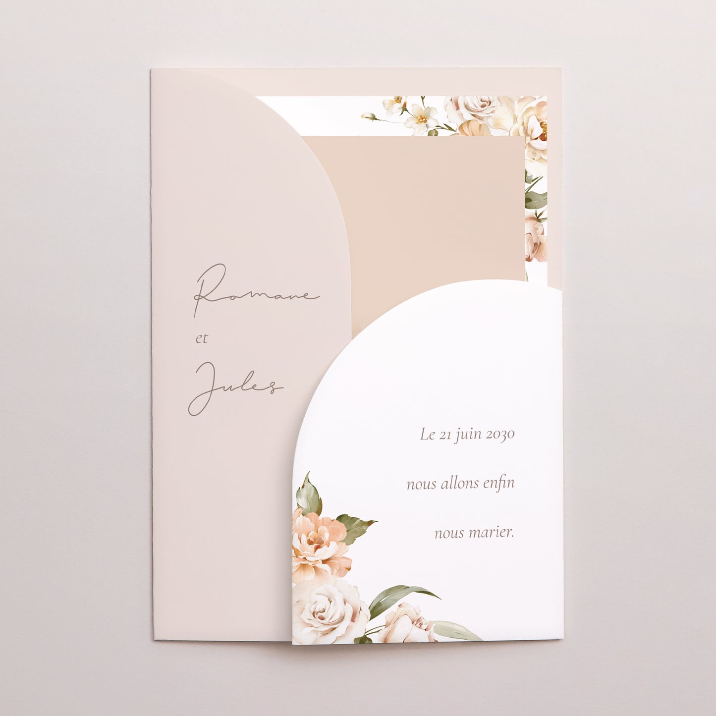 Faire-part Mariage Pochette 2 cartes Fleurs pêche photo N° 1