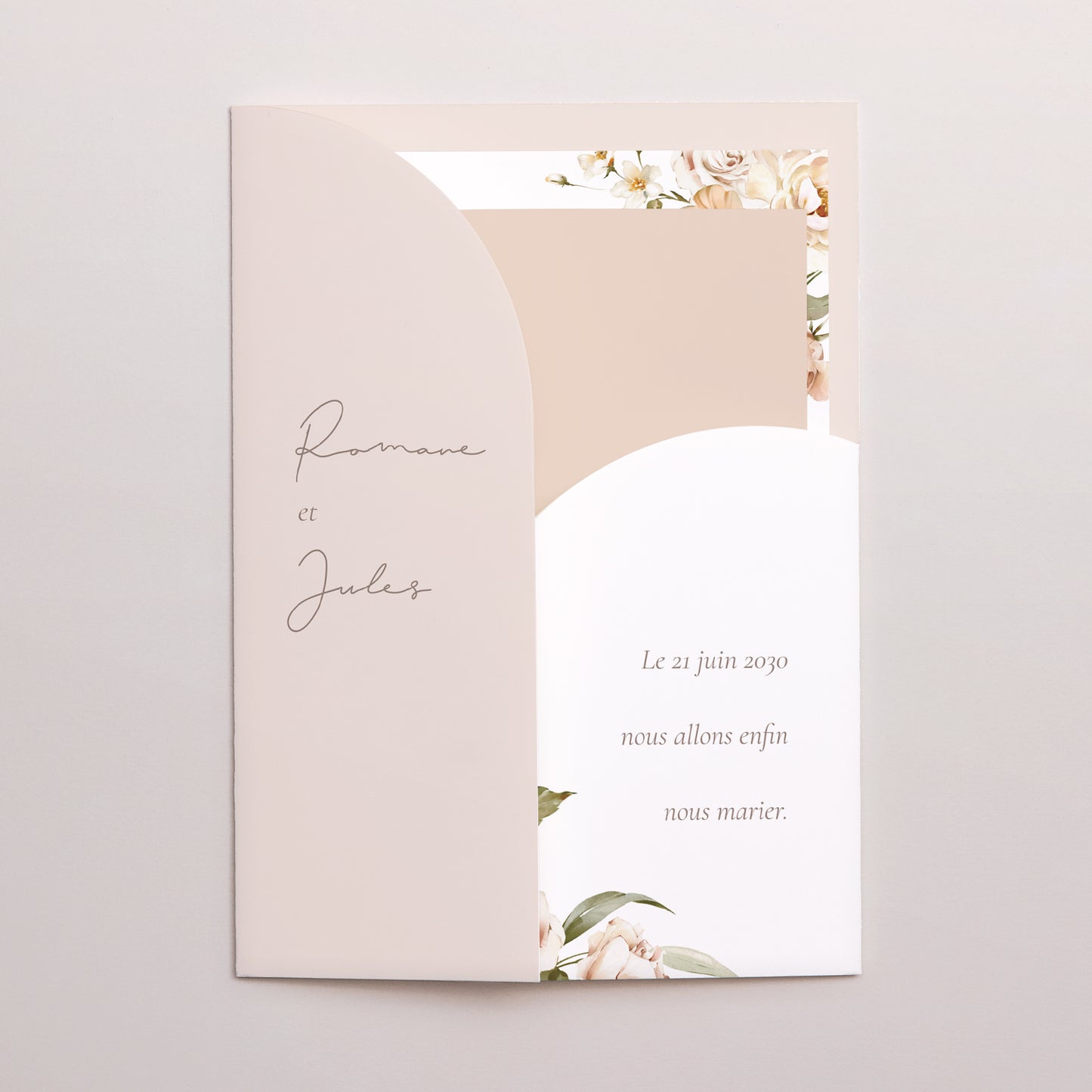Faire-part Mariage Pochette 2 cartes Fleurs pêche photo N° 2