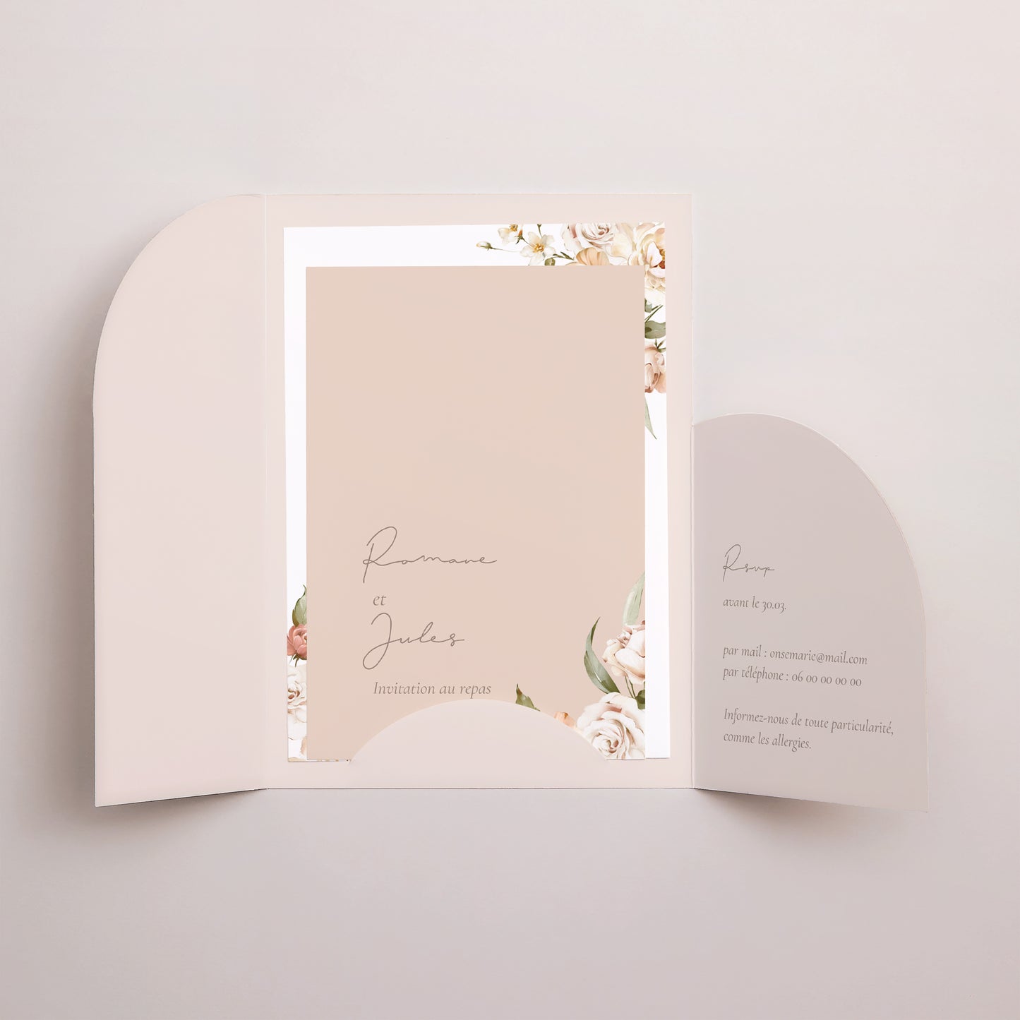 Faire-part Mariage Pochette 2 cartes Fleurs pêche photo N° 3