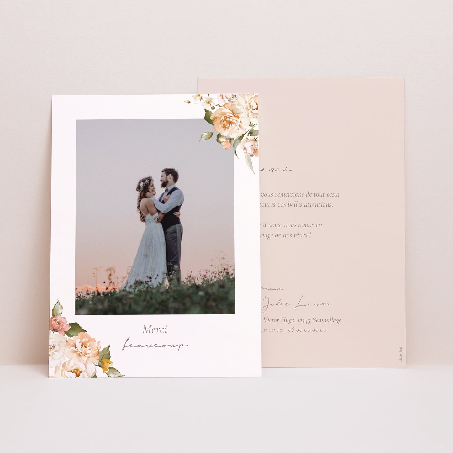 Remerciements Mariage Portrait Fleurs pêche photo N° 1