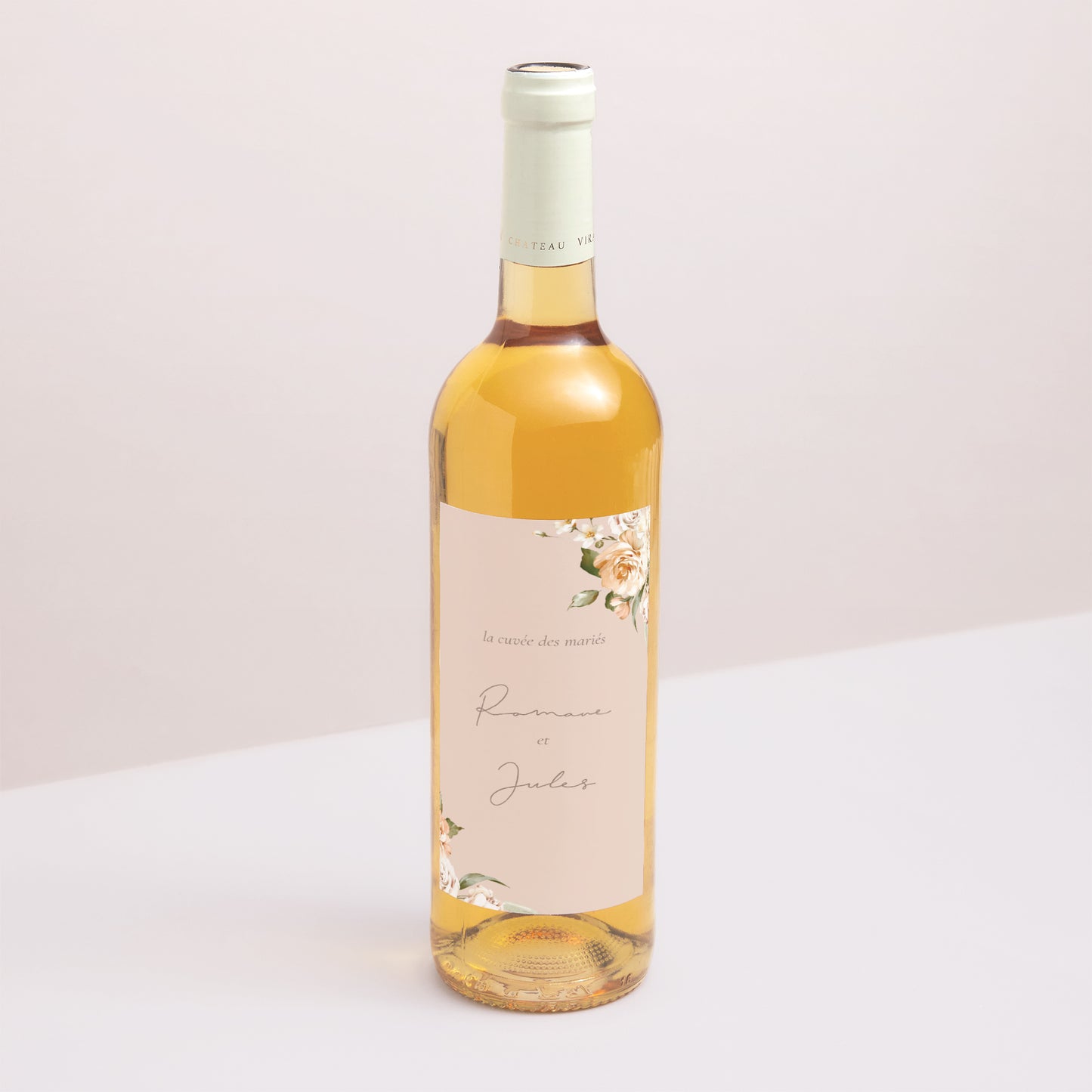Etiquette bouteille Mariage Portrait Fleurs pêche photo N° 1