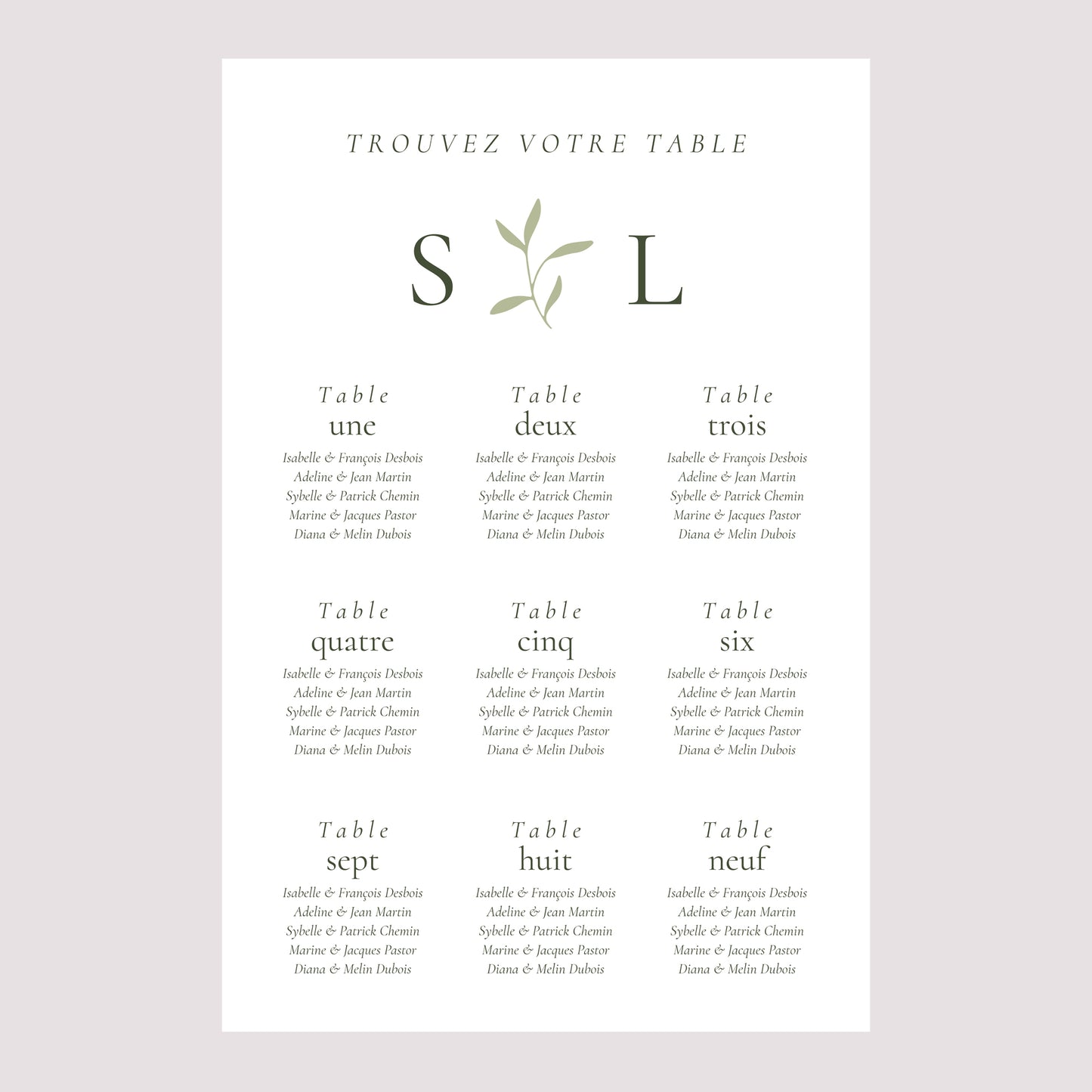 Plan de table Mariage Portrait 60 x 90 cm Brin Romantique III photo N° 2
