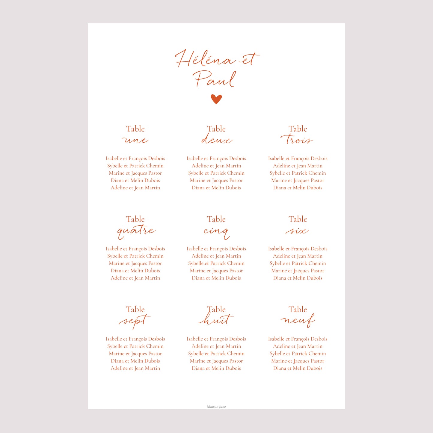 Plan de table Mariage Portrait 60 x 90 cm Amour toujours photo N° 2