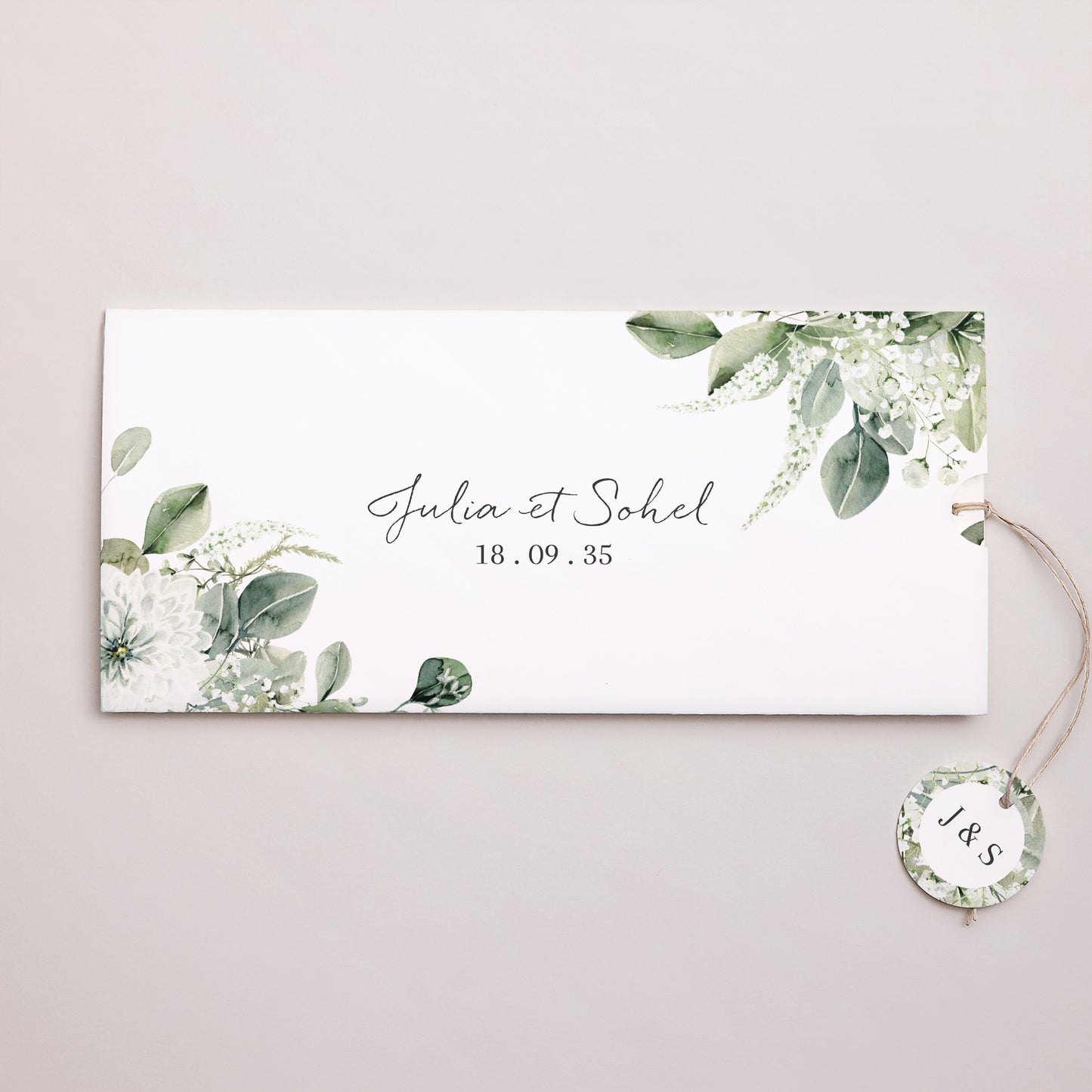Faire-part Mariage Pochette 2 cartes, étiquette Naturel Romantique photo N° 1